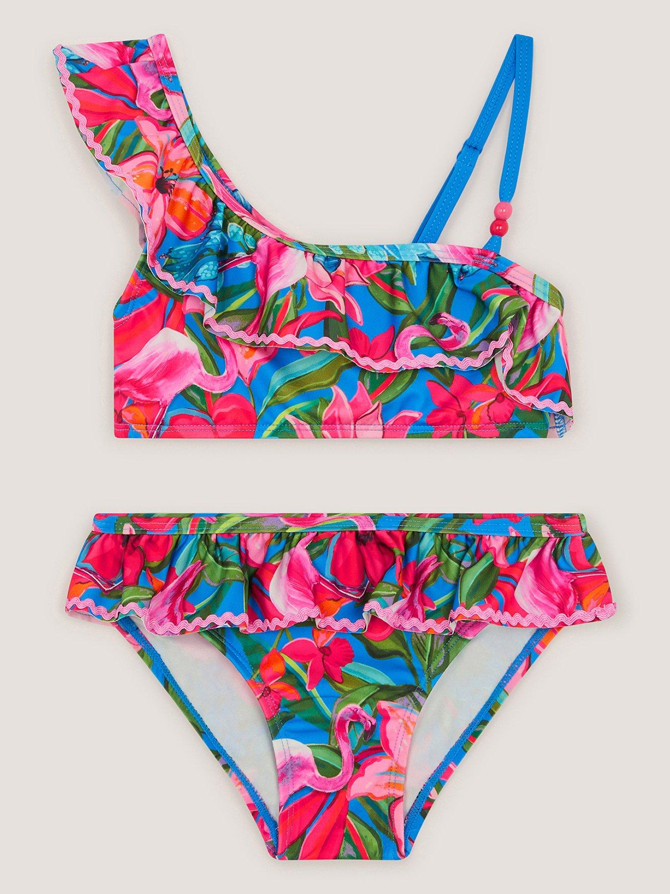 Monsoon Girls Flamingo Asymmetrical Bikini - Blue