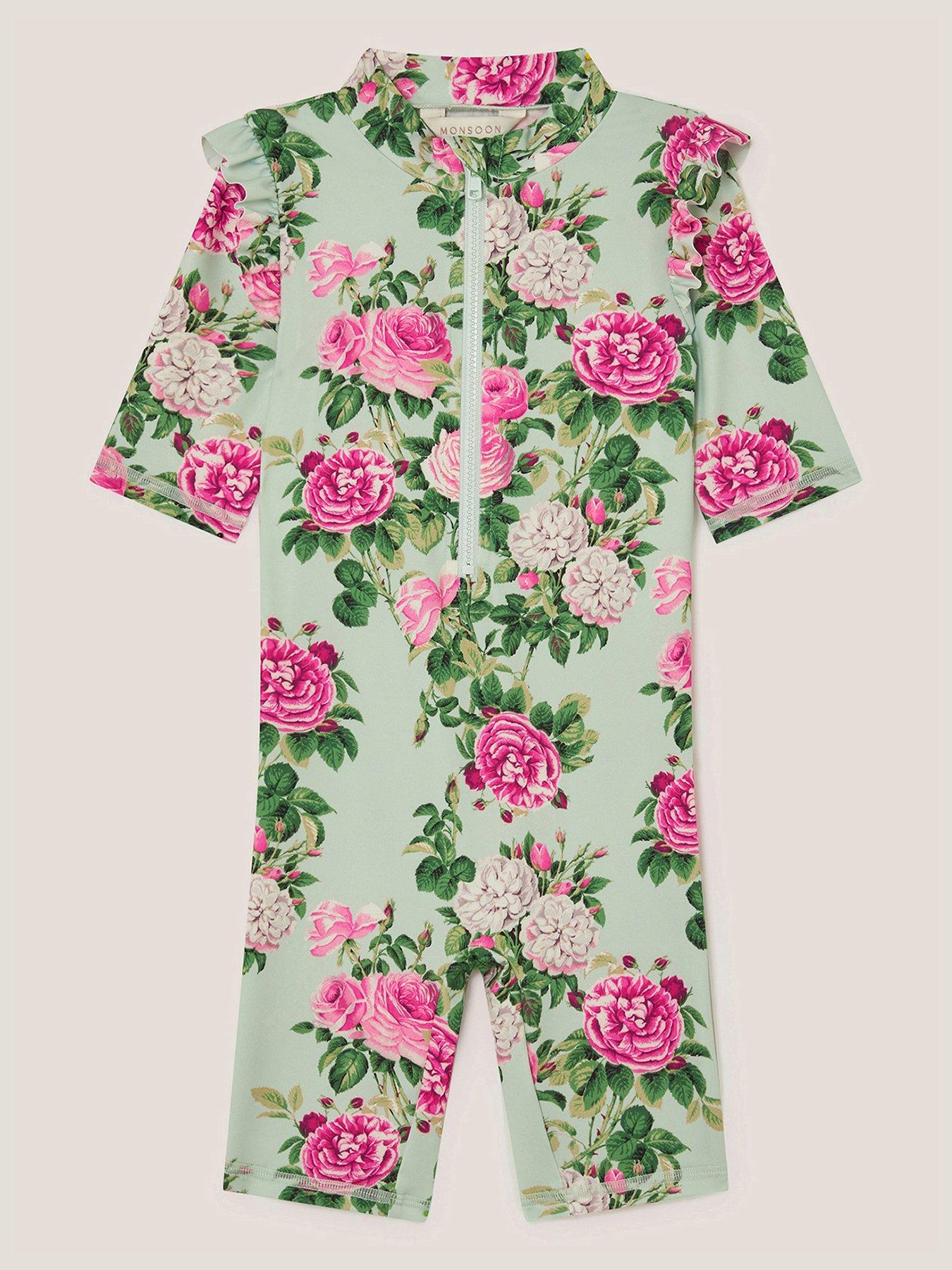 Monsoon Baby Girls Vintage Floral UPF Swimsuit - Green