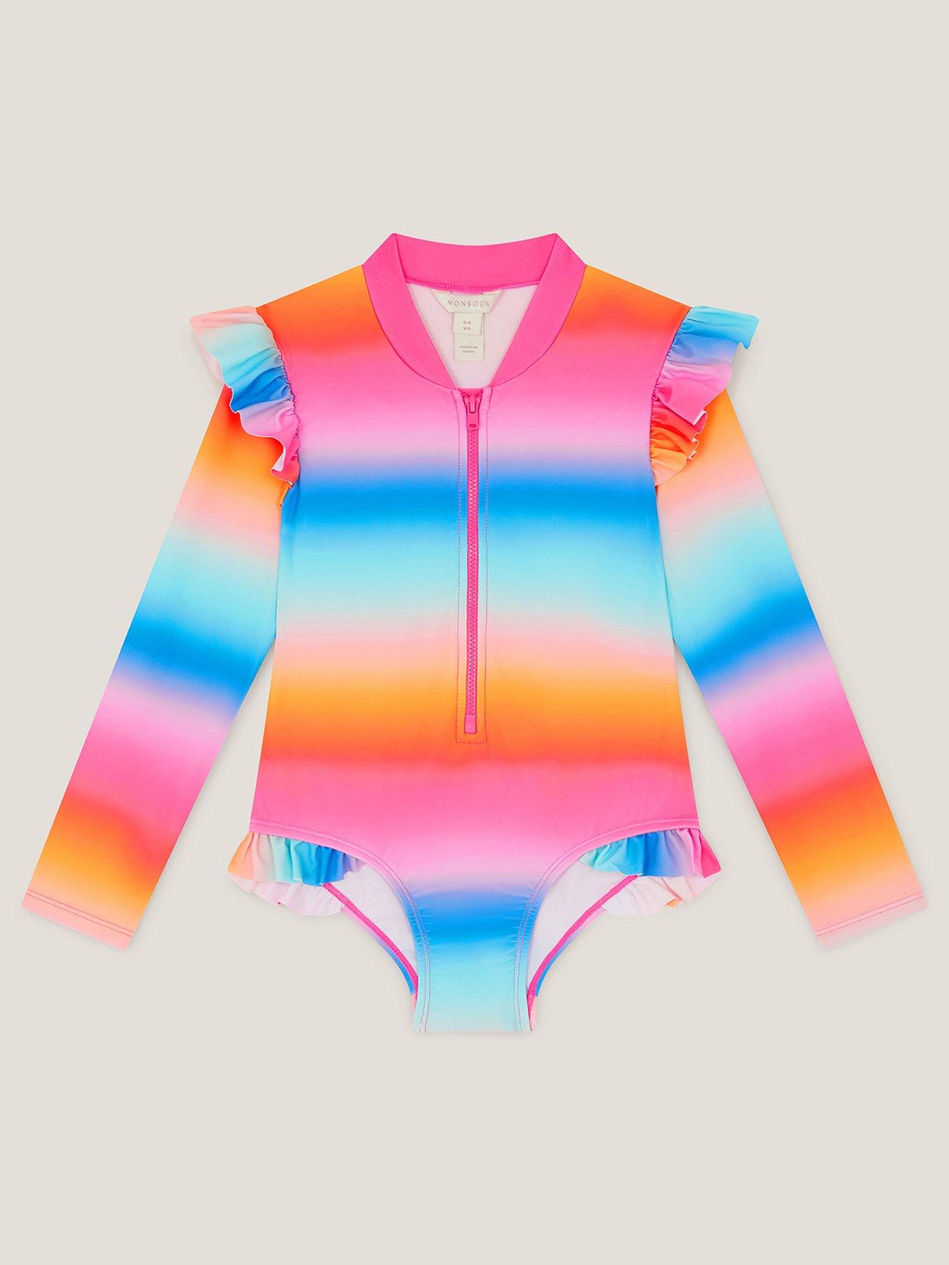 Monsoon Girls Vertical Stripe UPF One Piece Swimsuit - Multi