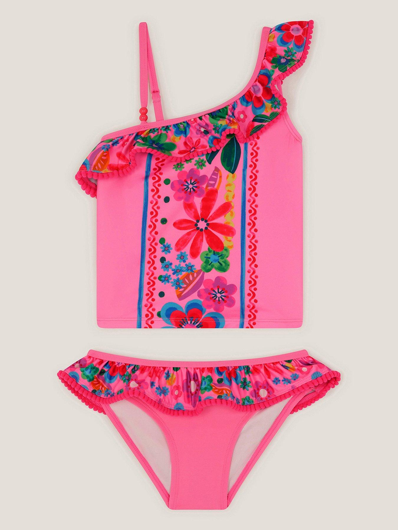 Monsoon Girls Flower Ruffle Tankini - Pink