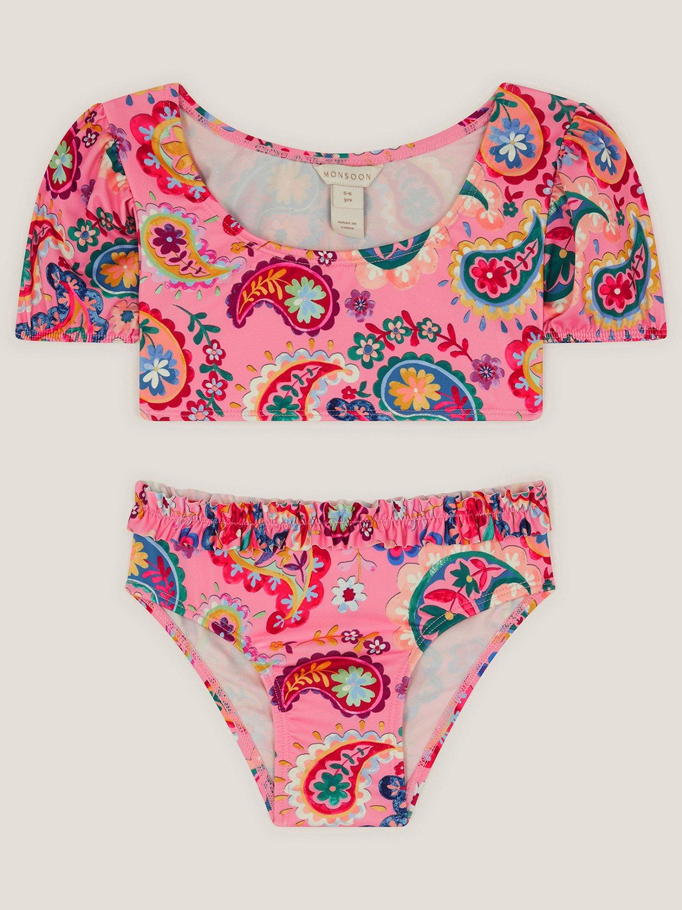 Image 1 of 3 of Monsoon Girls Paisley Puff Bikini - Pink