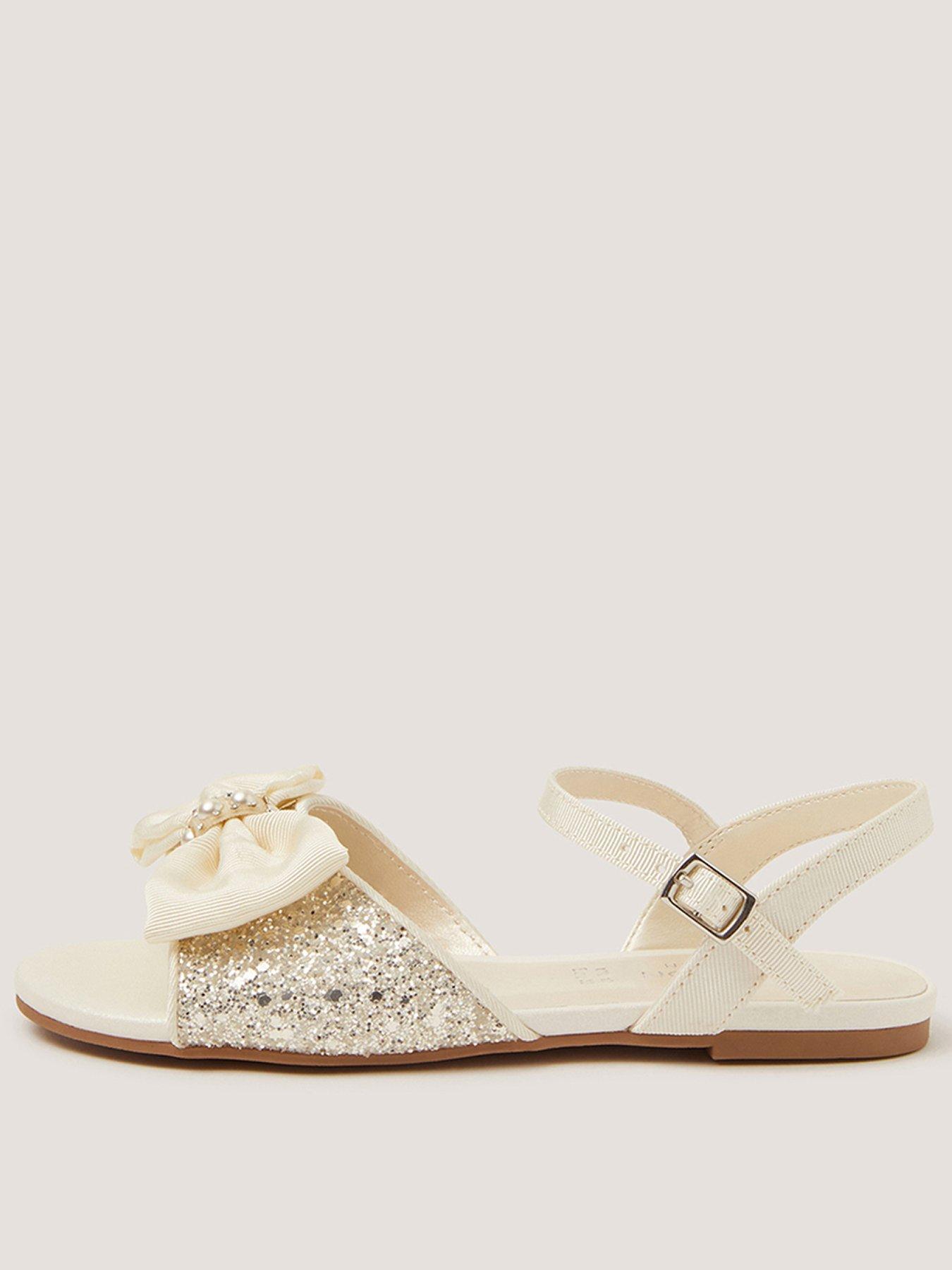 Image 1 of 3 of Monsoon Girls Sparkle Bow Sandals - Cream