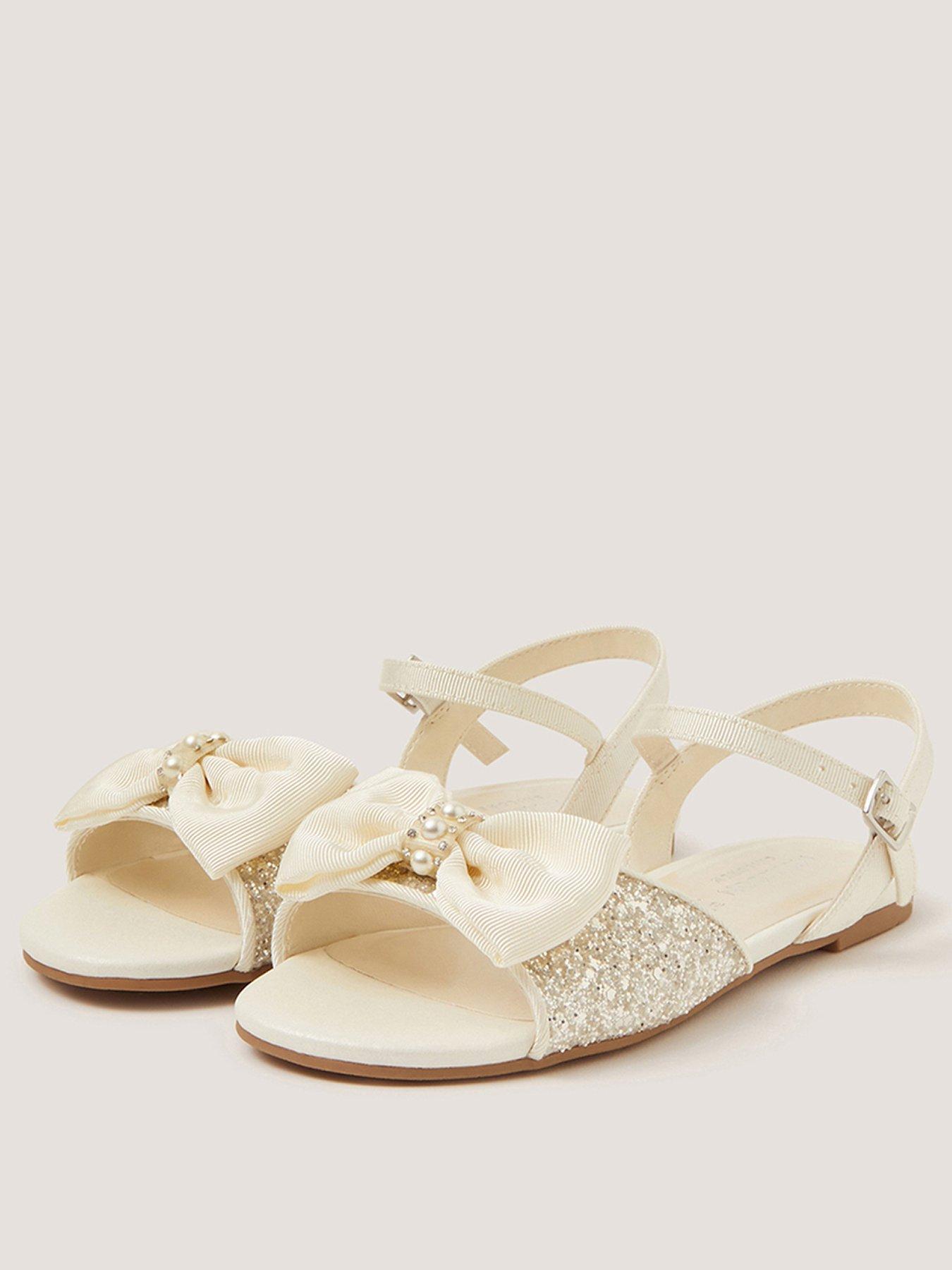 Image 2 of 3 of Monsoon Girls Sparkle Bow Sandals - Cream