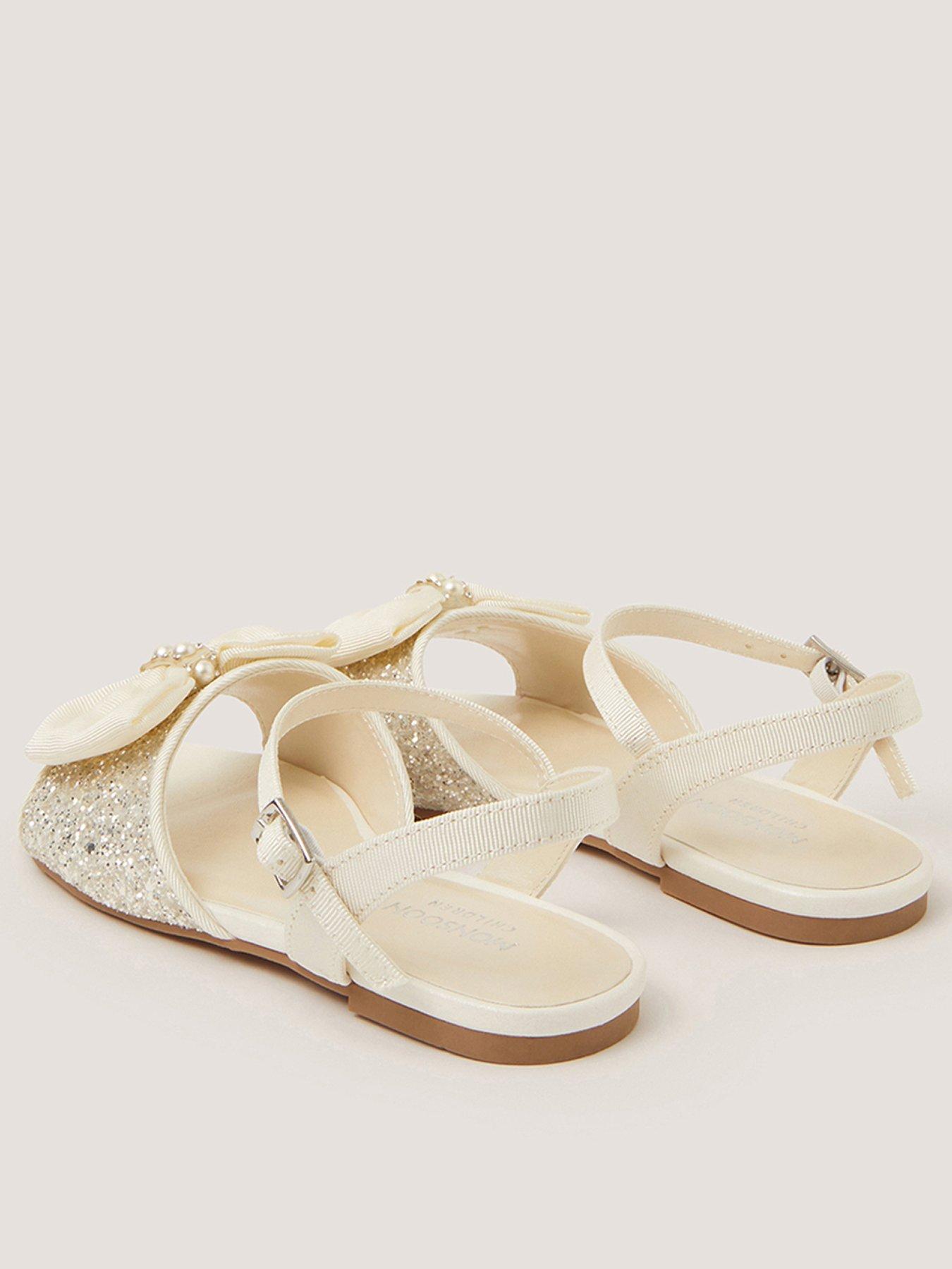 Image 3 of 3 of Monsoon Girls Sparkle Bow Sandals - Cream