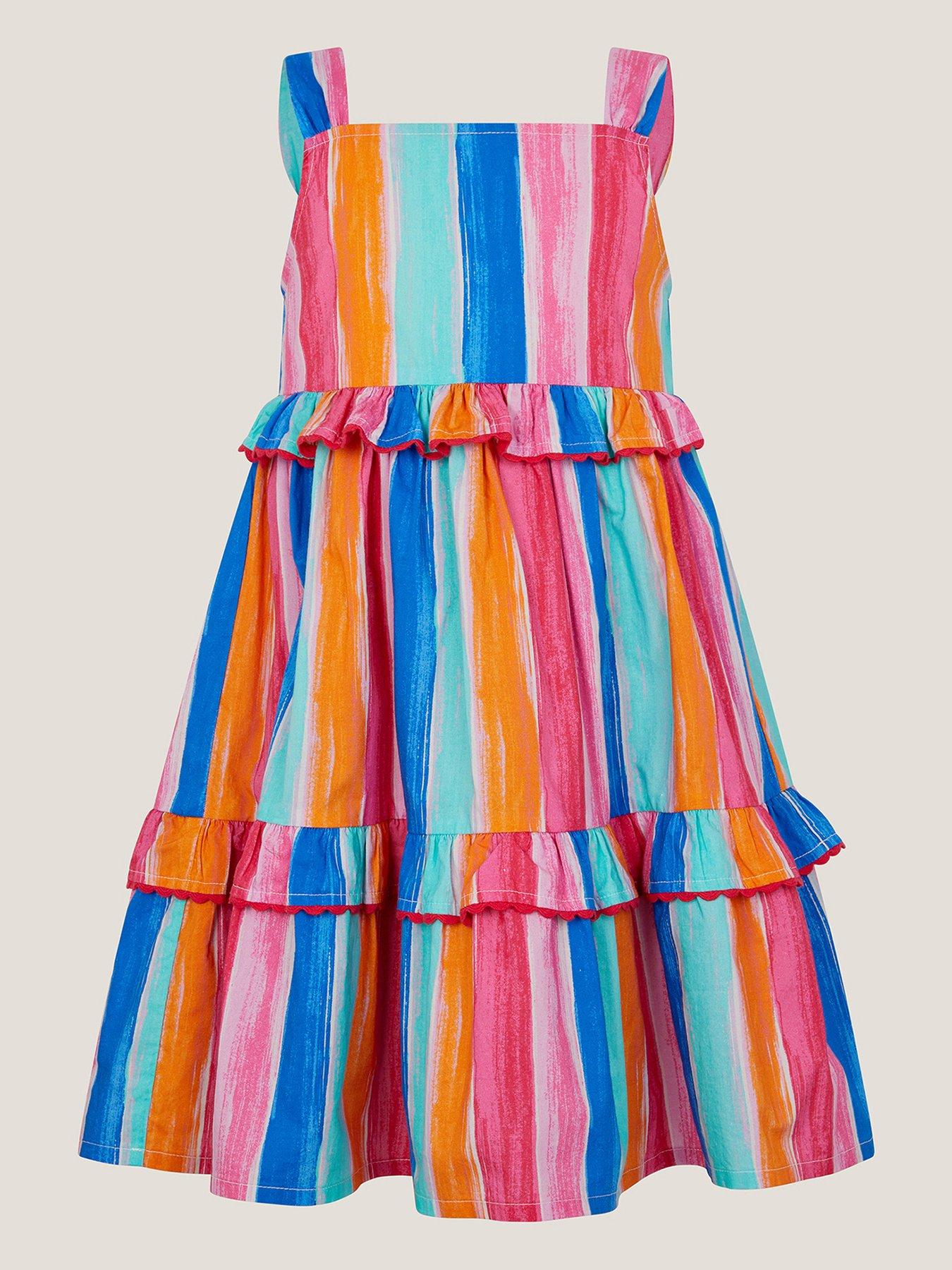 Monsoon Girls Vertical Stripe Dress - Multi