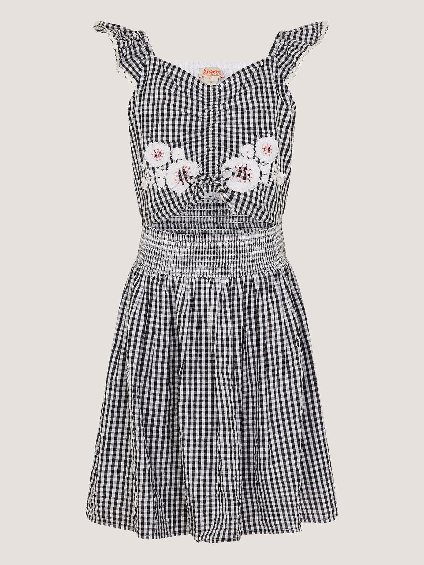 Monsoon Girls Storm Gingham Embroidered Dress - Black