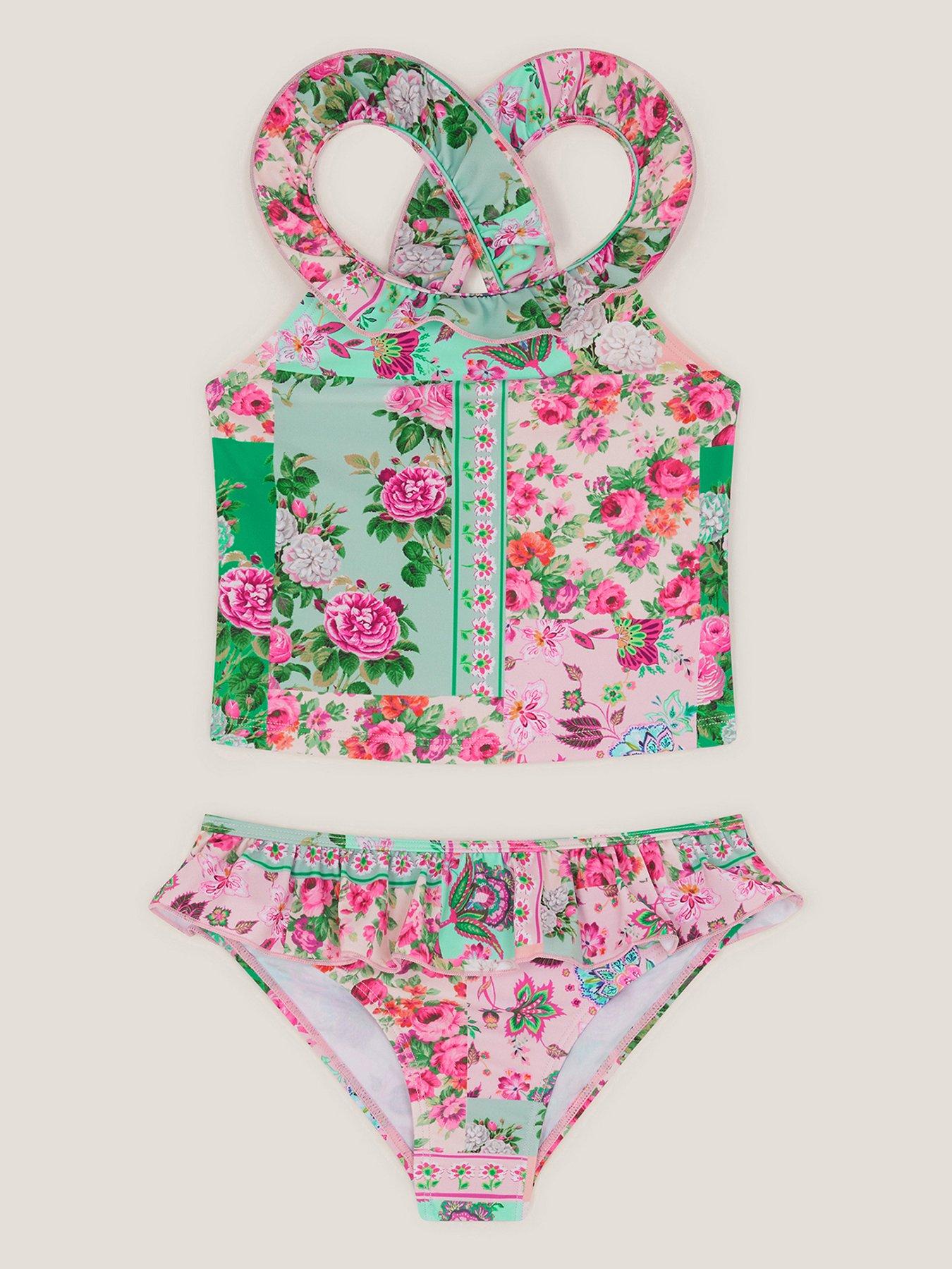 Monsoon Girls Patchwork Frill Tankini - Green
