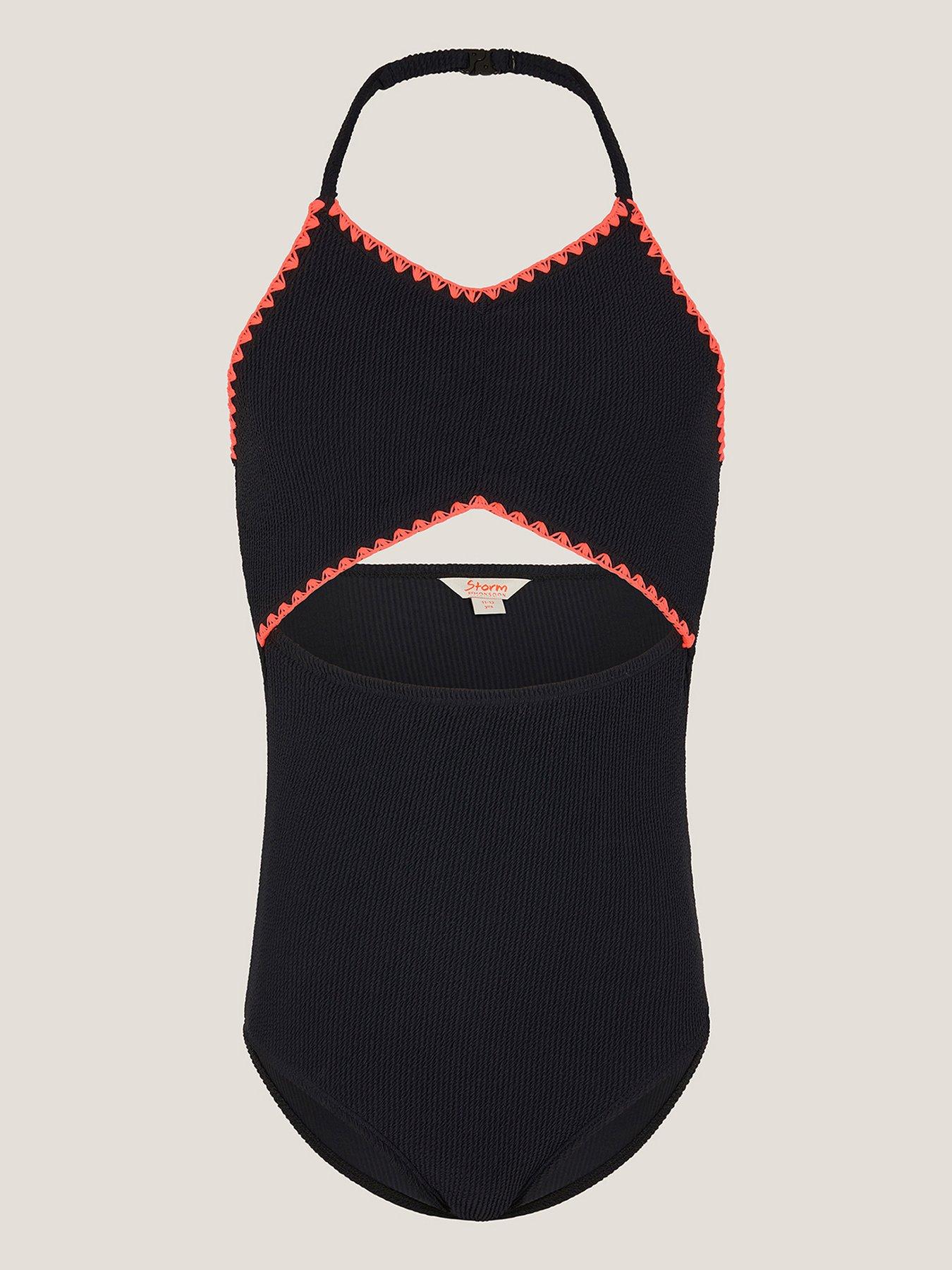 Monsoon Girls Storm Bow Swimsuit, Black, Size Age: 15 Years
