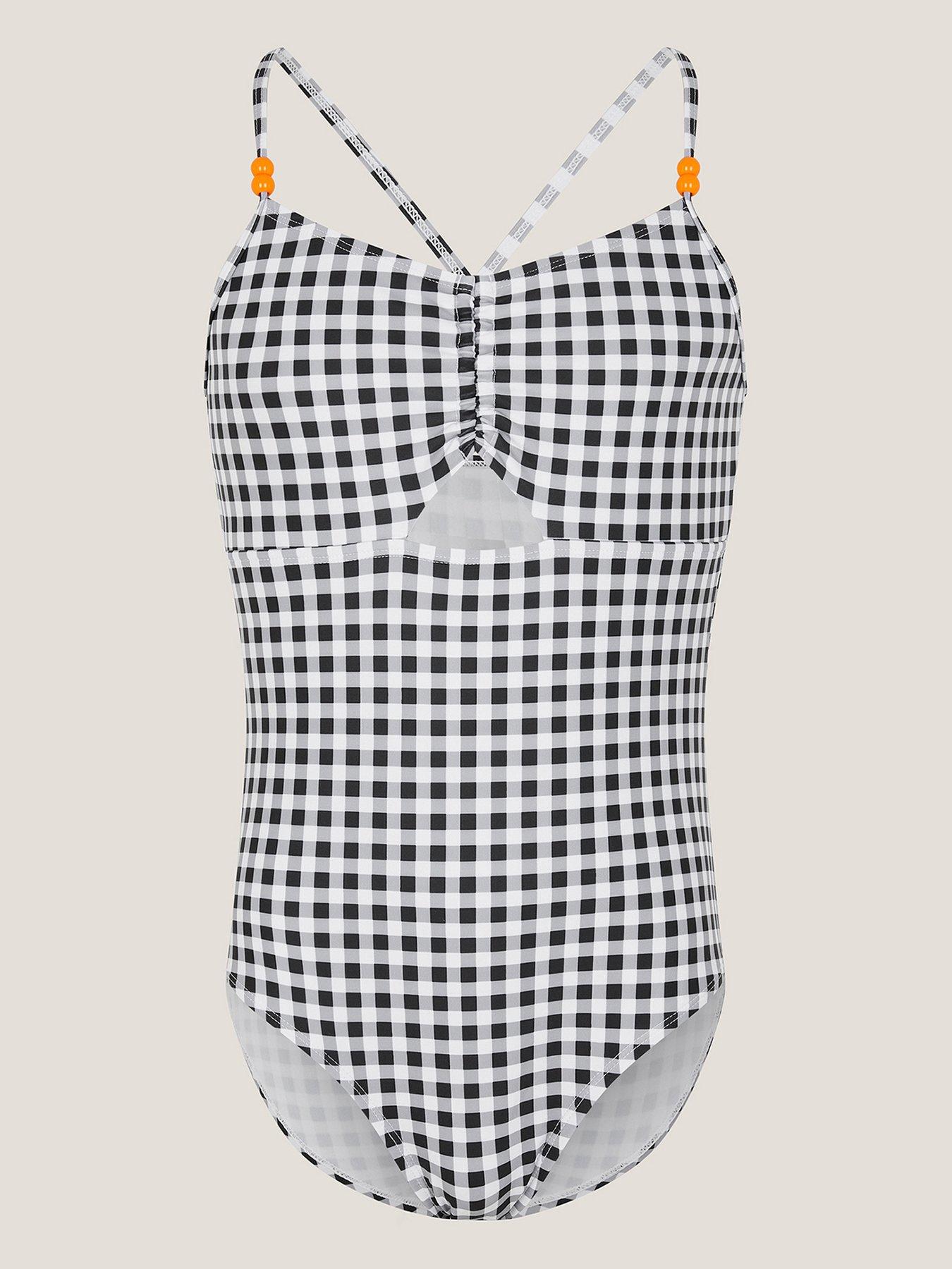 Monsoon Girls Storm Gingham Swimsuit, Black, Size Age: 15 Years