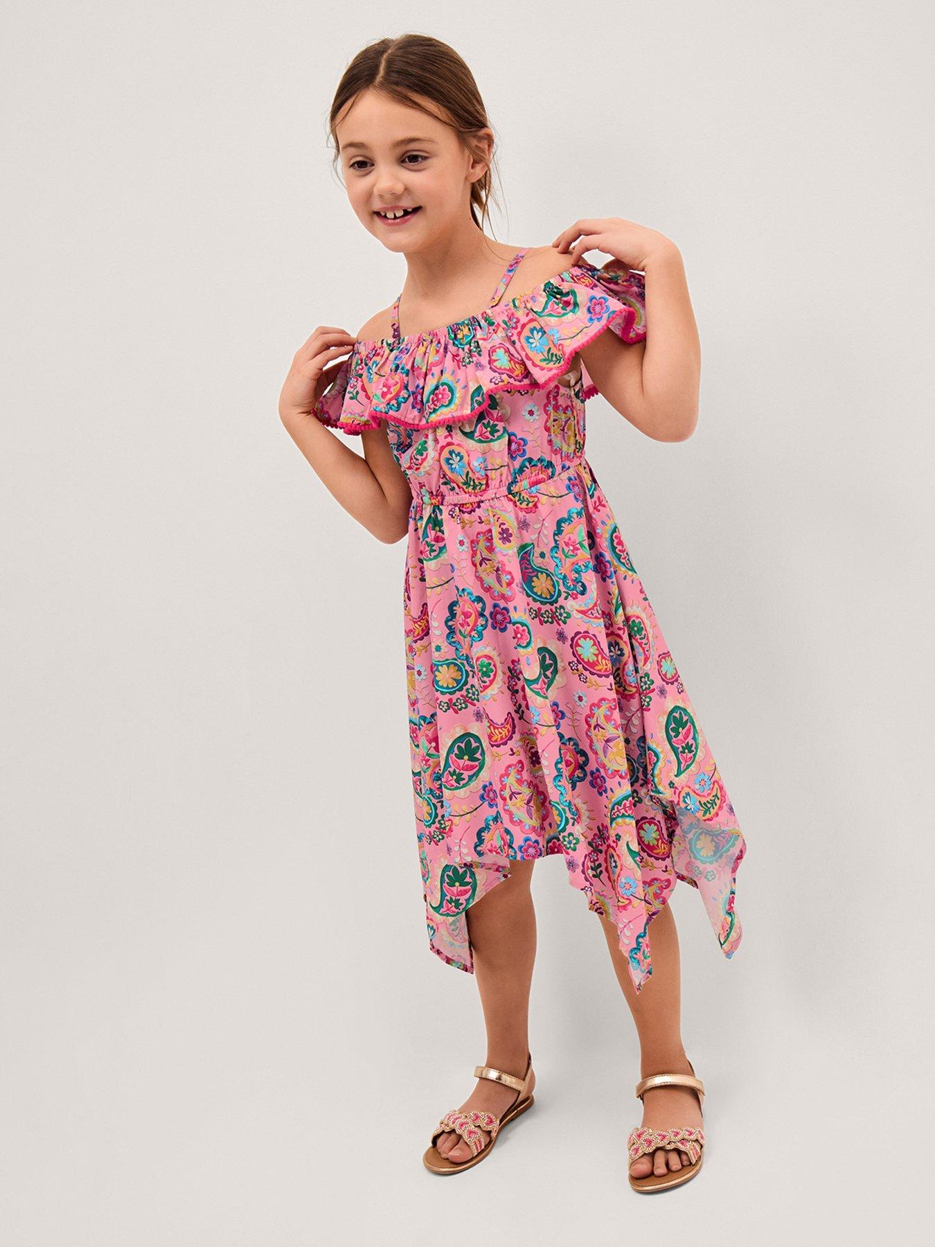 Image 1 of 4 of Monsoon Girls Paisley Hanky Hem Dress - Pink