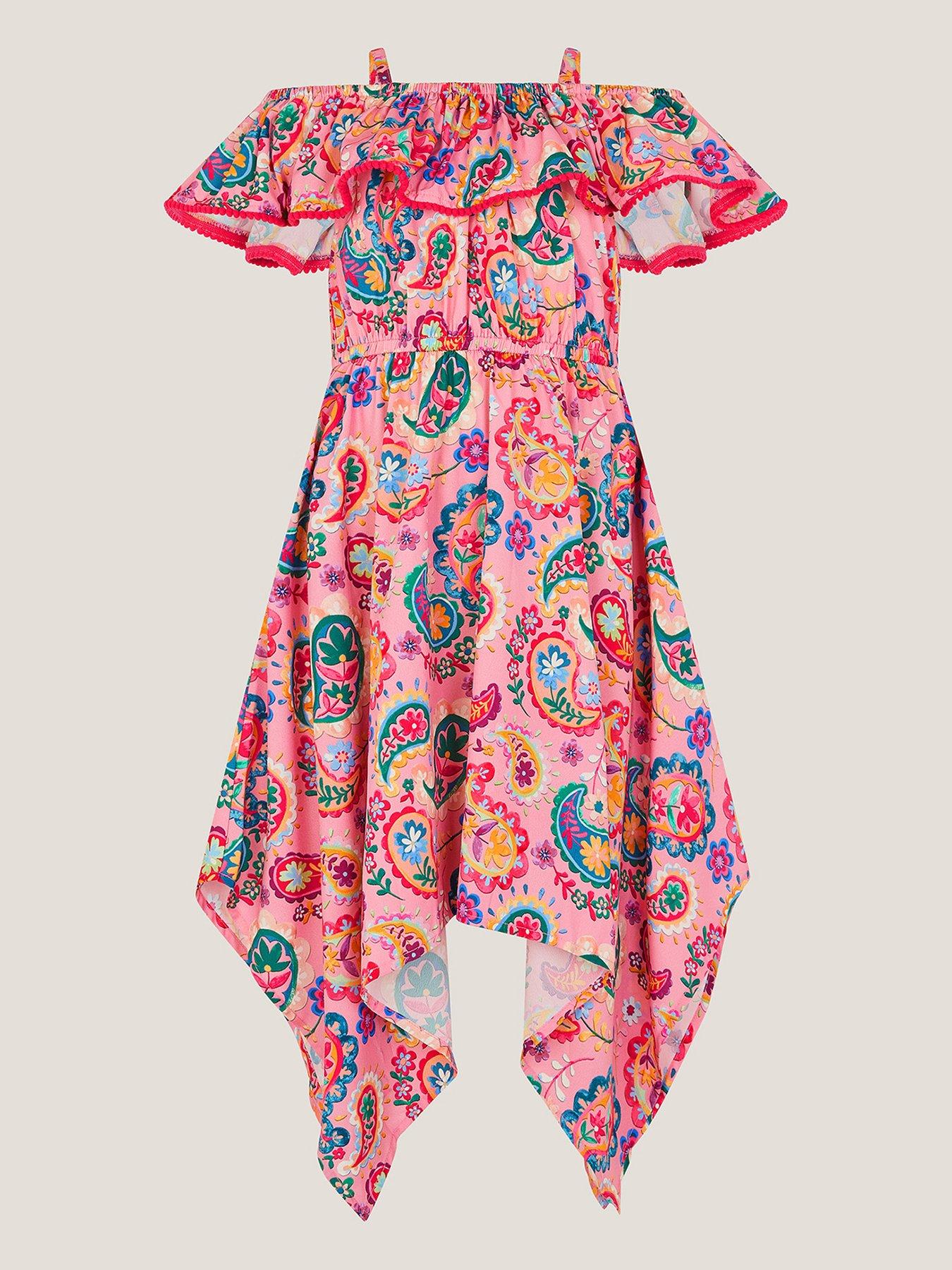 Monsoon Girls Paisley Hanky Hem Dress - Pink