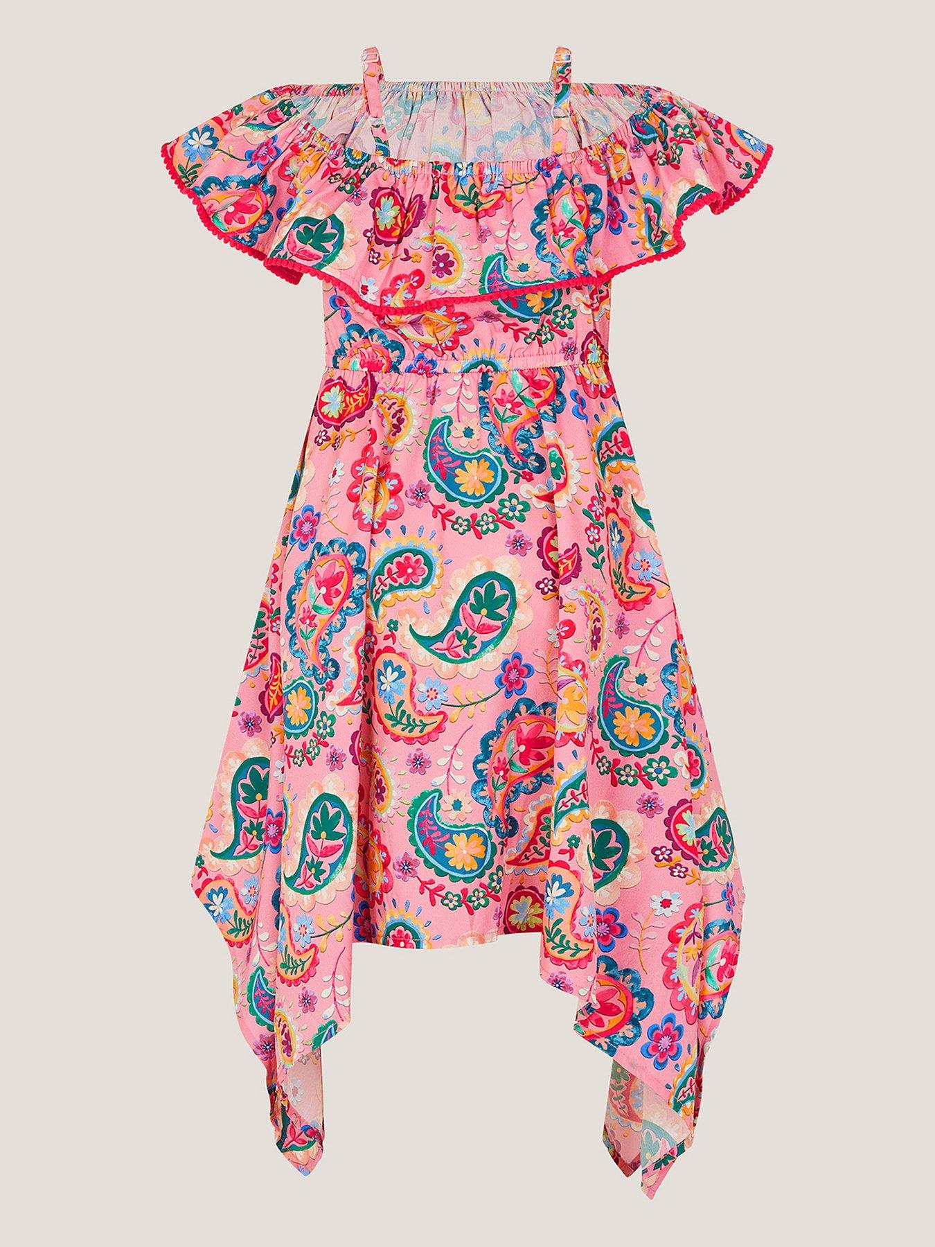 Image 3 of 4 of Monsoon Girls Paisley Hanky Hem Dress - Pink