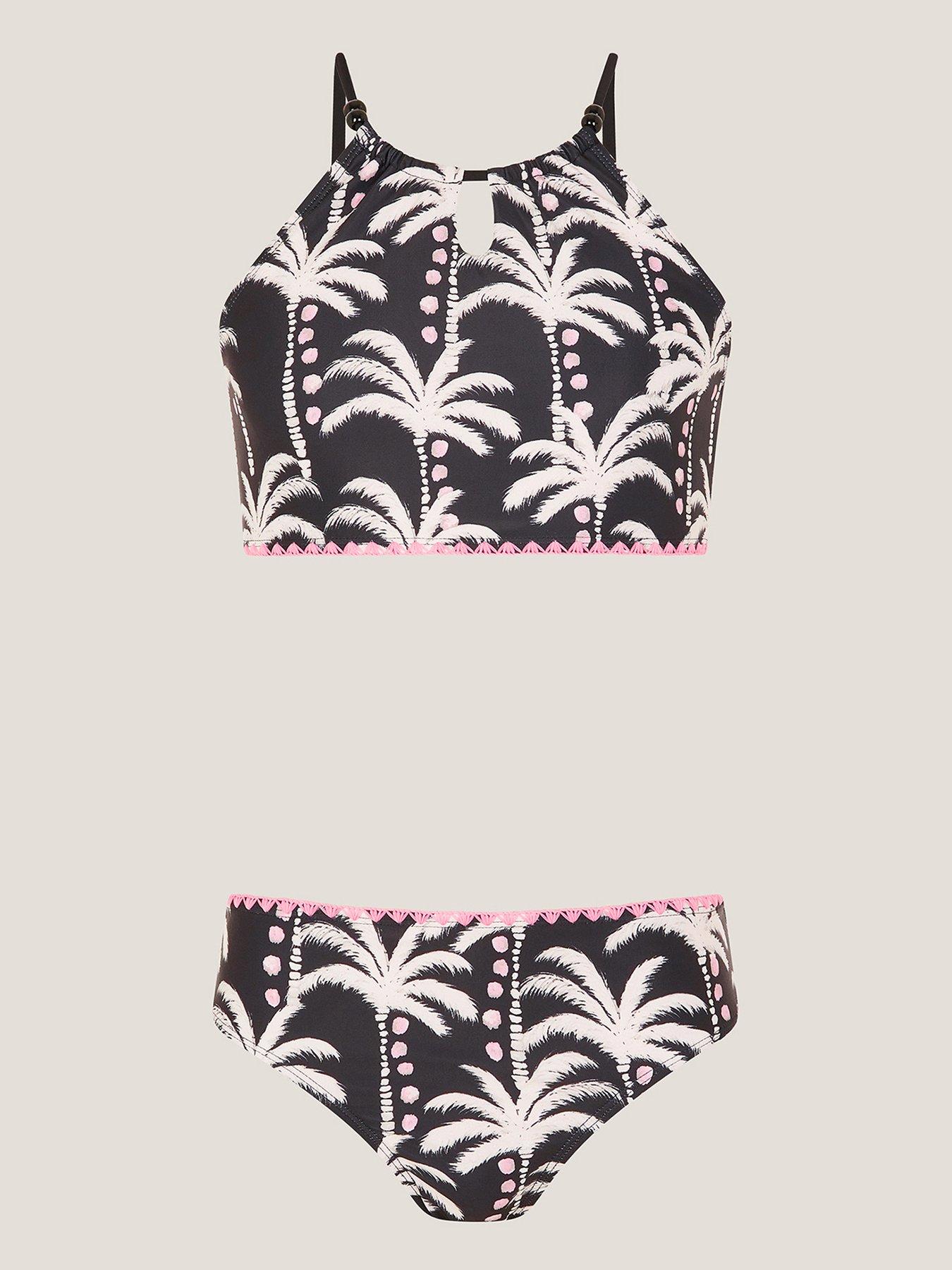 Monsoon Girls Storm Palm Print Bikini - Black