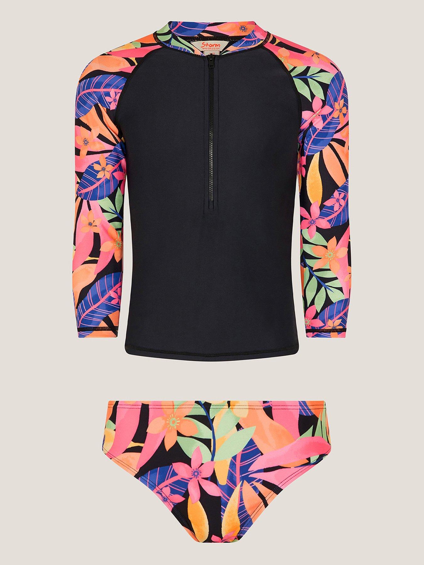 Monsoon Girls Storm Tropical 2 Piece UPF Swimset - Black