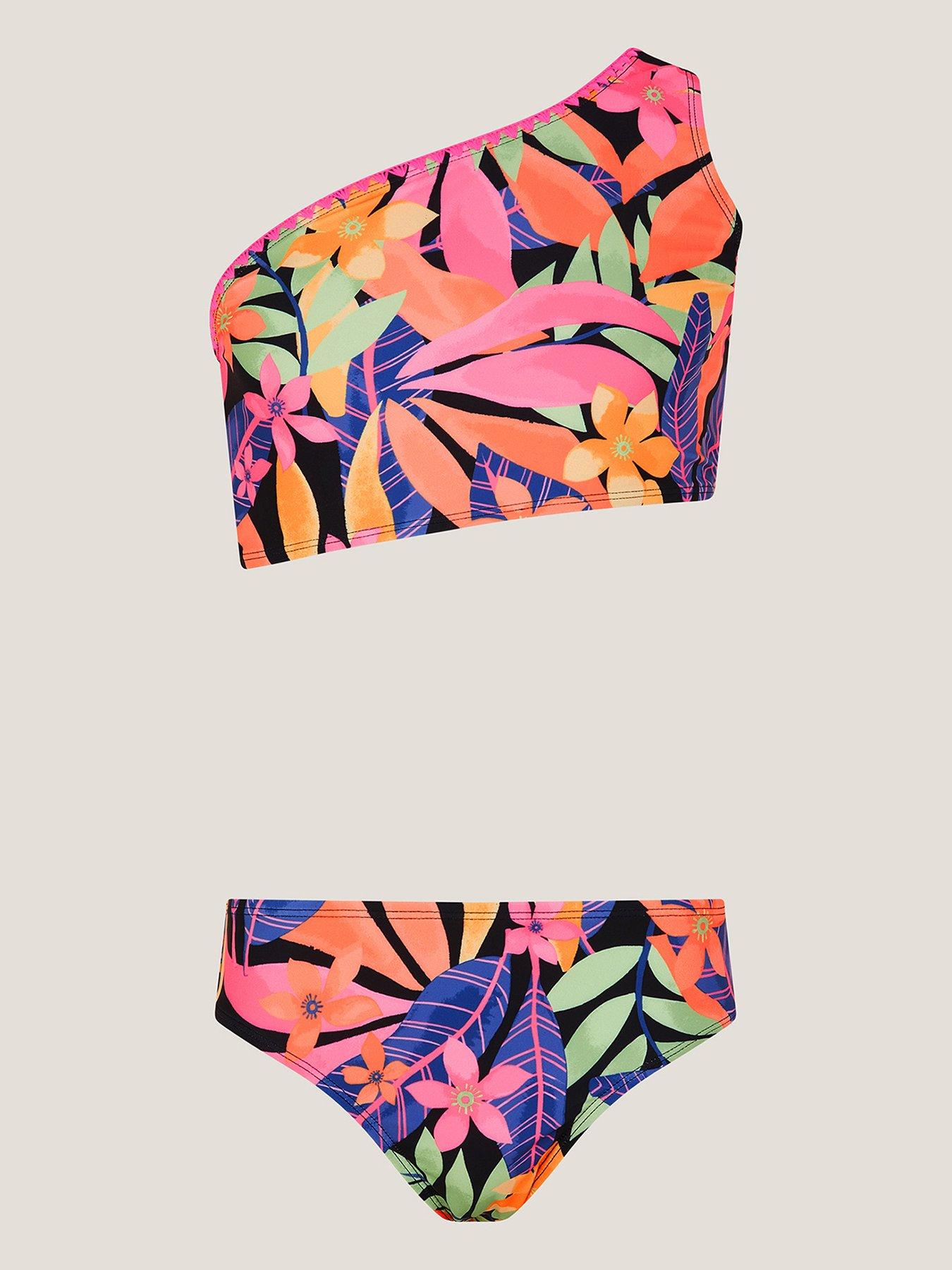 Monsoon Girls Storm Tropical Bikini, Black, Size Age: 13-14 Years