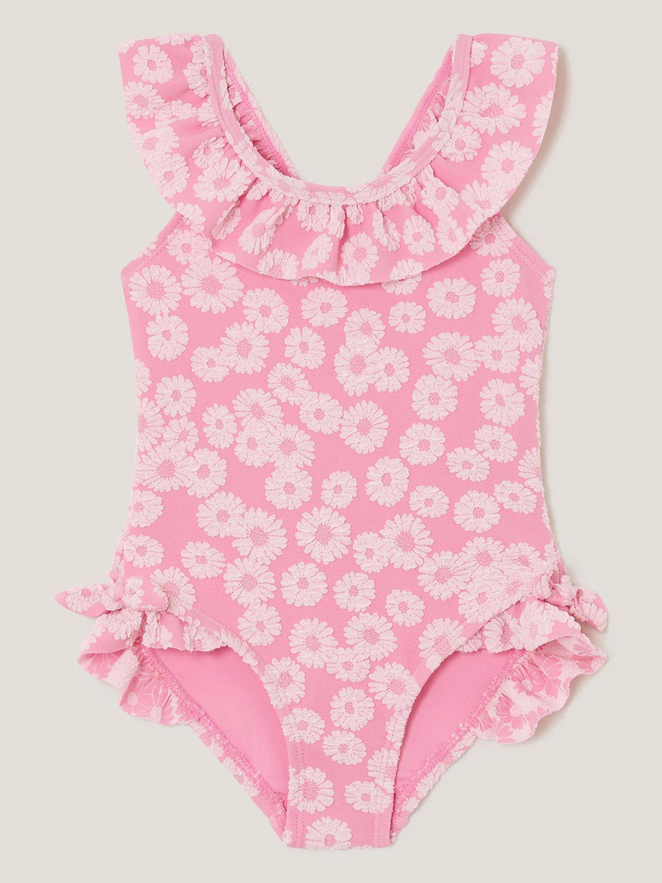 Monsoon Baby Girls Flower Jacquard Swimsuit - Pink