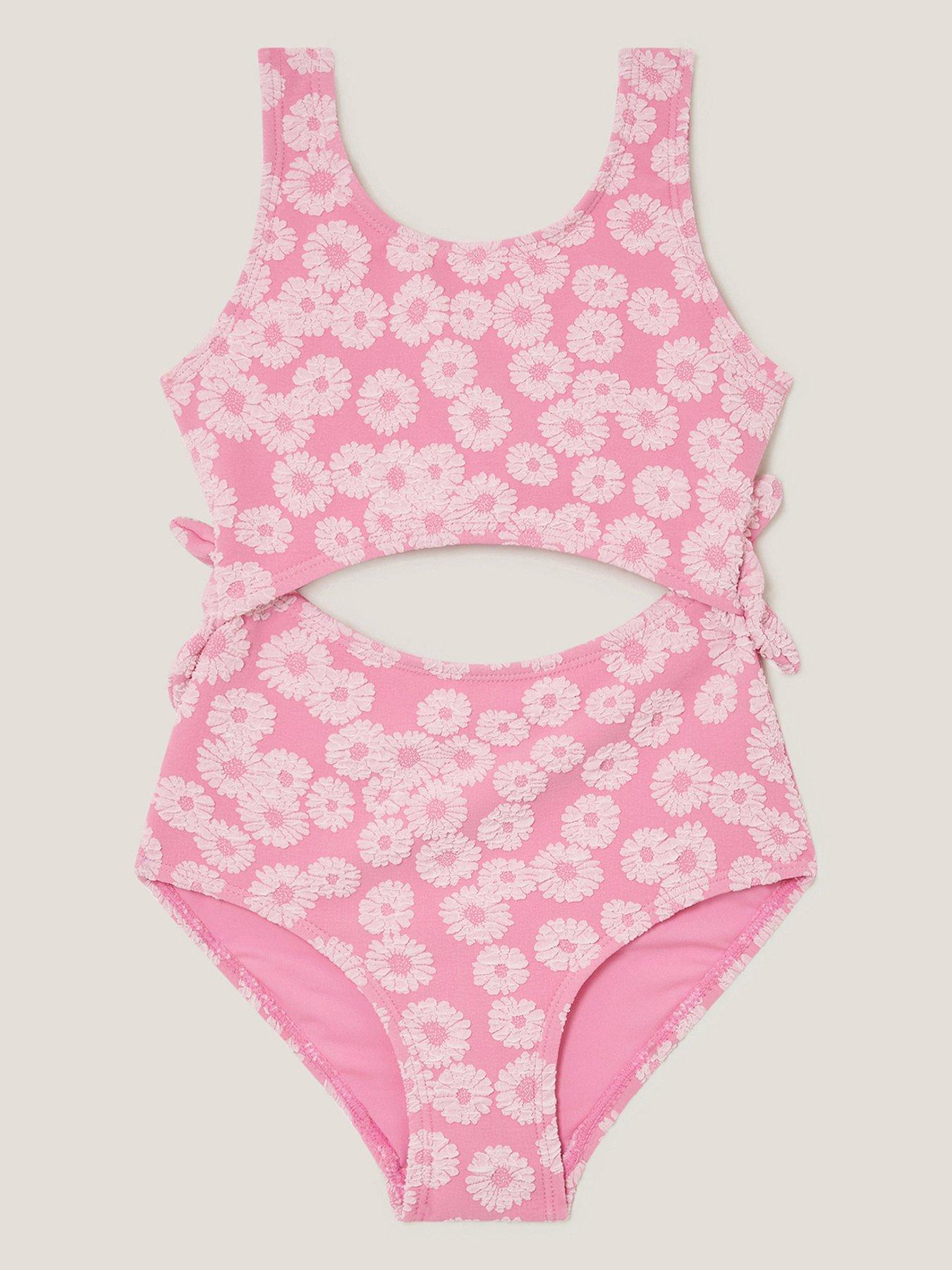 Monsoon Girls Flower Jacquard Swimsuit - Pink
