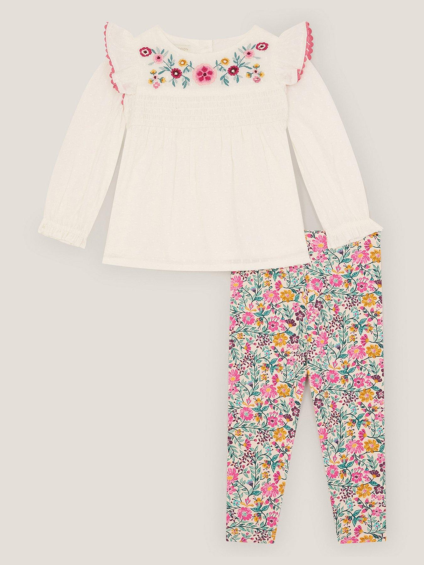 Monsoon Baby Girls Woven Top  &  Leggings Set - Cream