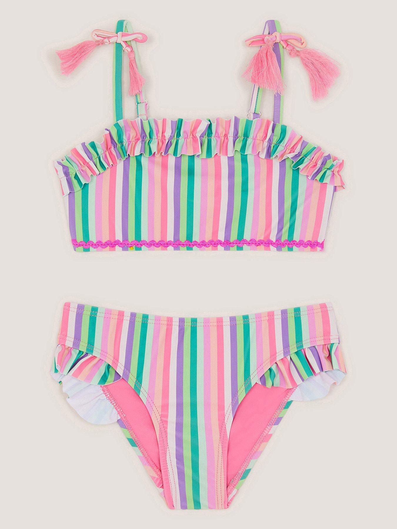 Monsoon Girls Stripe Bikini - Pink