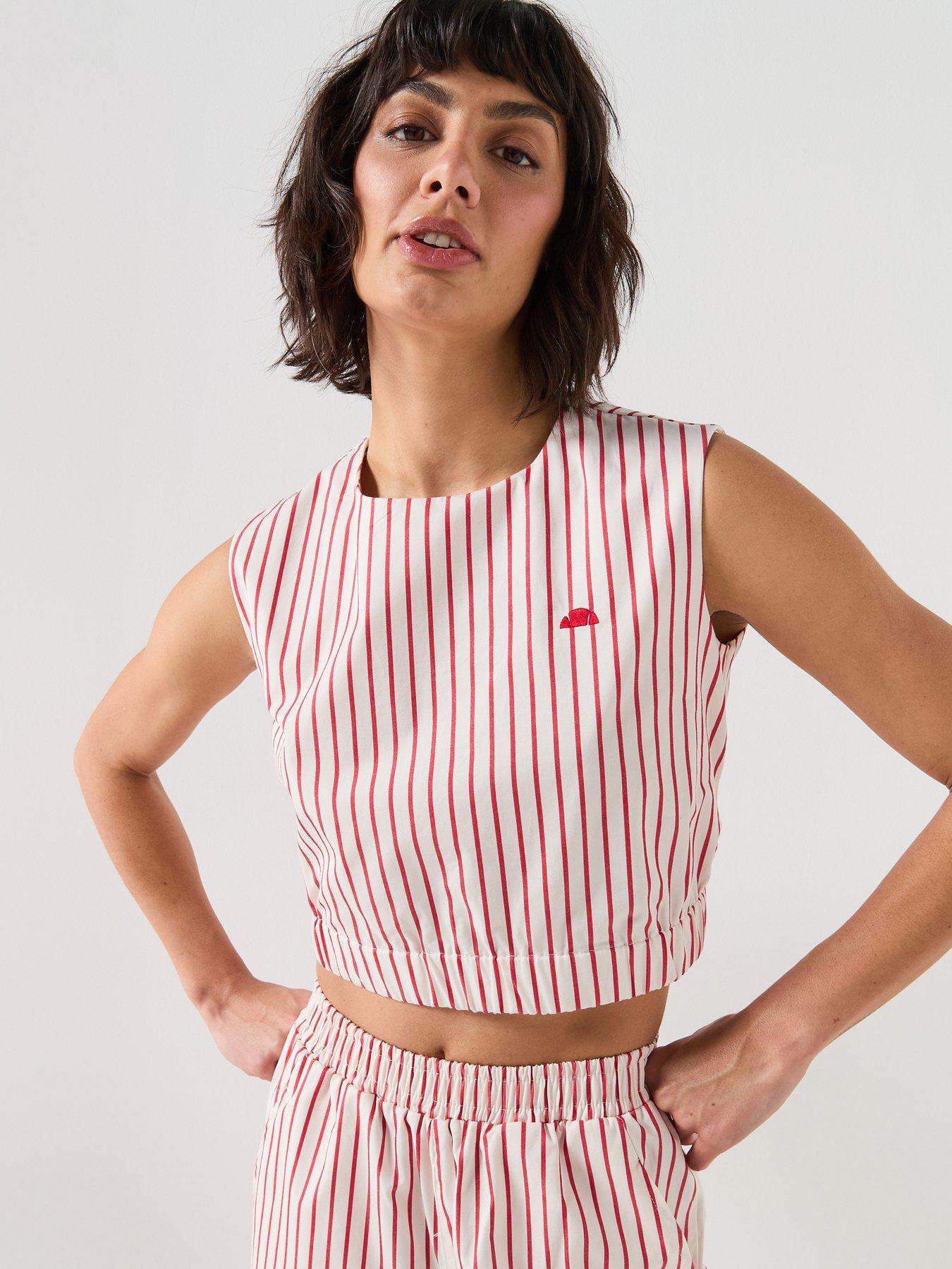 Ellesse Womens Sarzana Top - Red/Off White