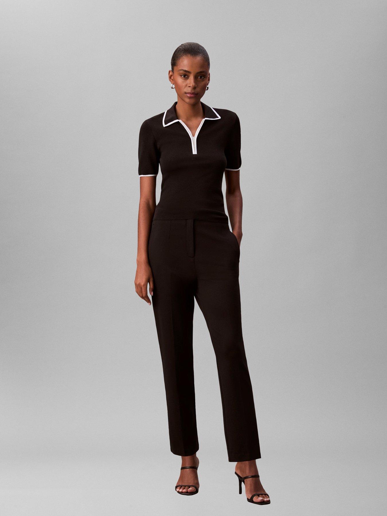 Image 1 of 3 of Calvin Klein Ponte Dart Front Trousers - Black