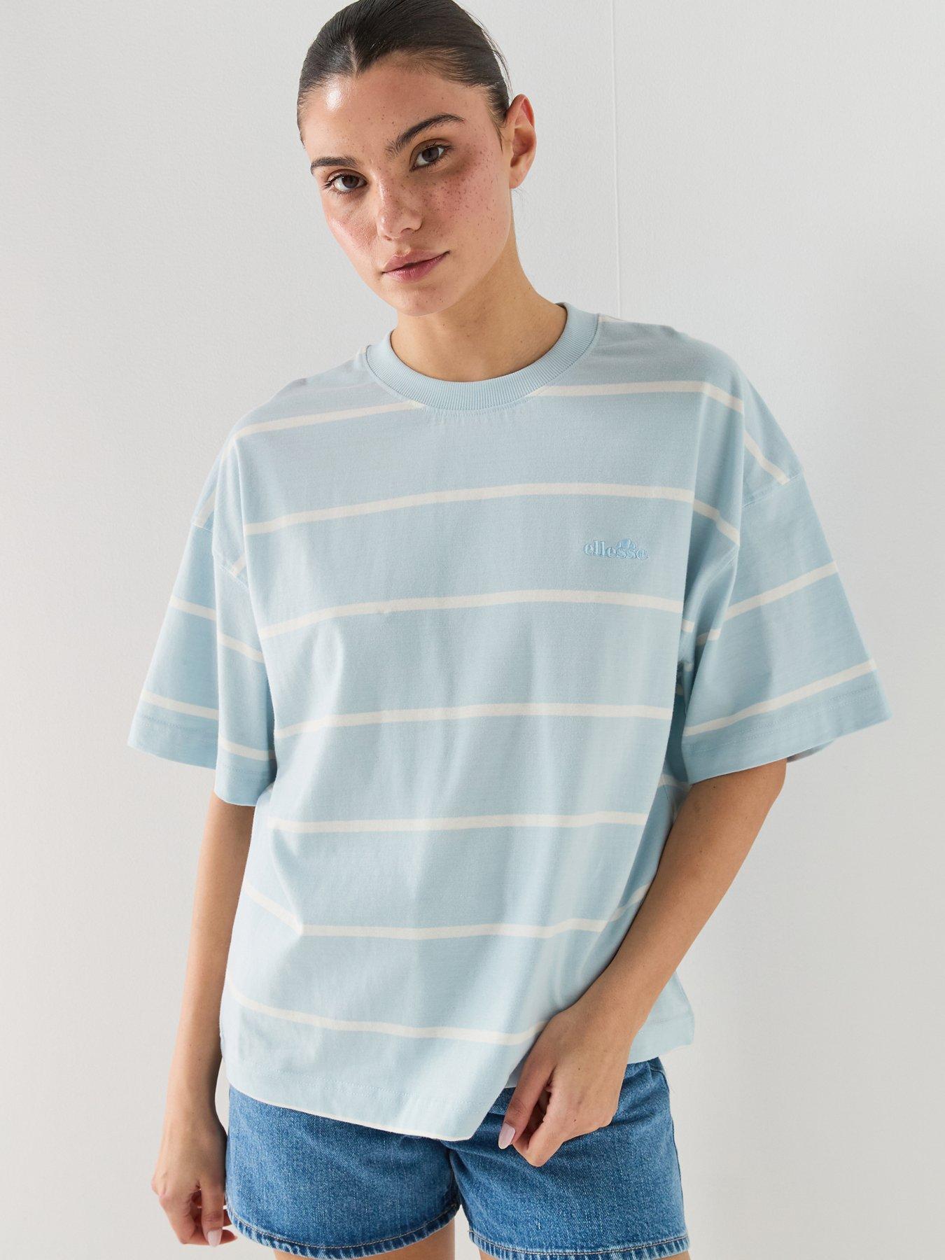 Image 1 of 5 of Ellesse Womens Stripe T-Shirt - Light Blue/Off White