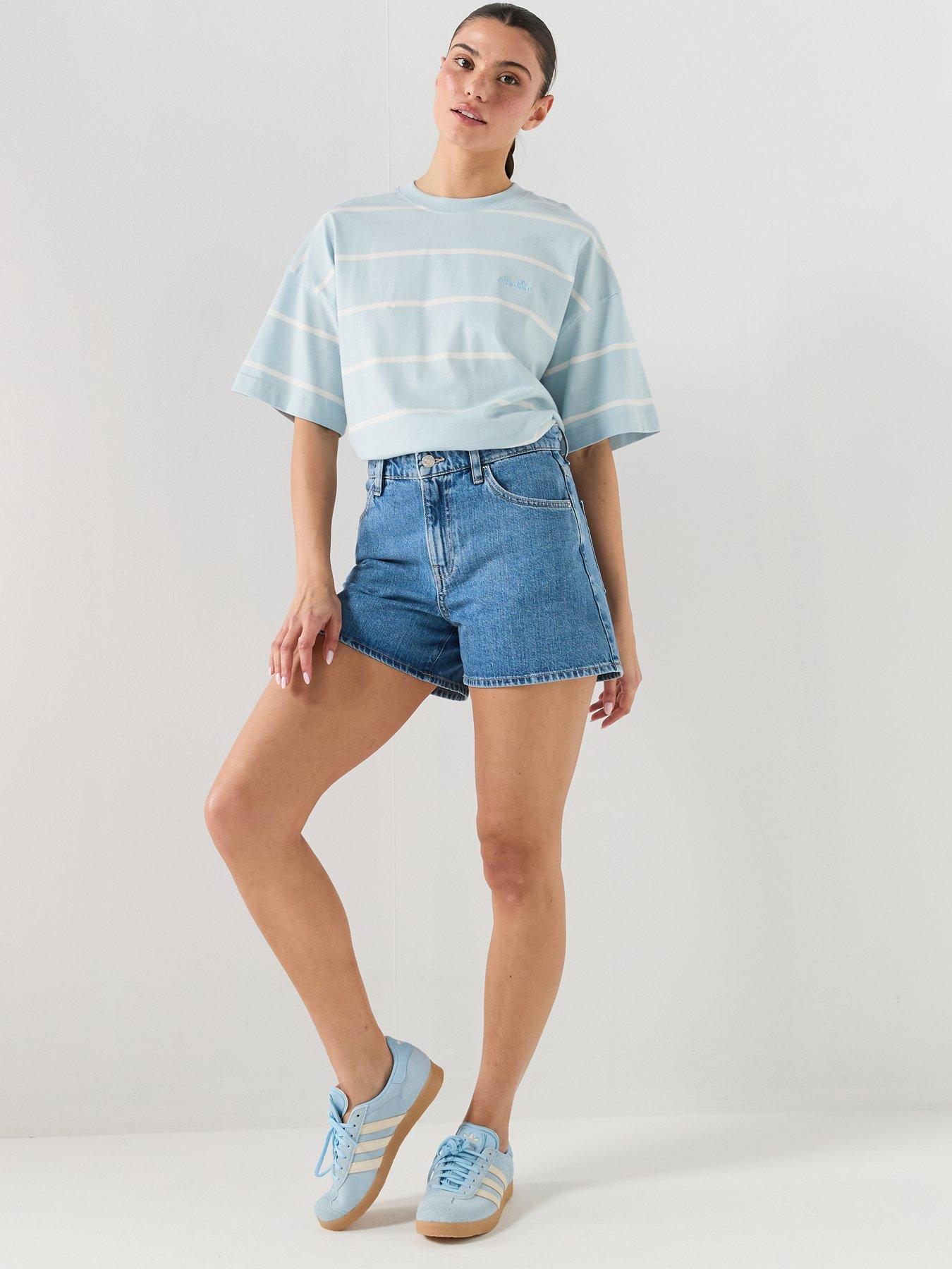 Image 5 of 5 of Ellesse Womens Stripe T-Shirt - Light Blue/Off White