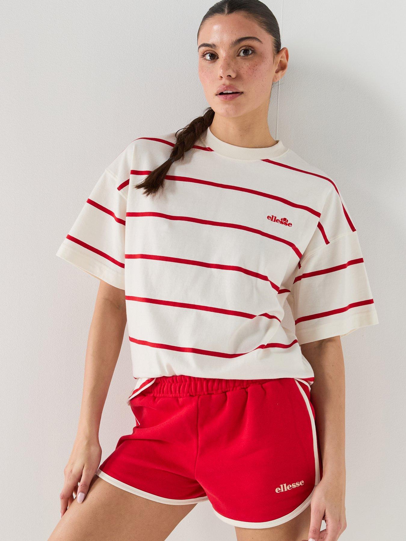 Image 1 of 6 of Ellesse Womens Stripe T-Shirt - Off White/Red