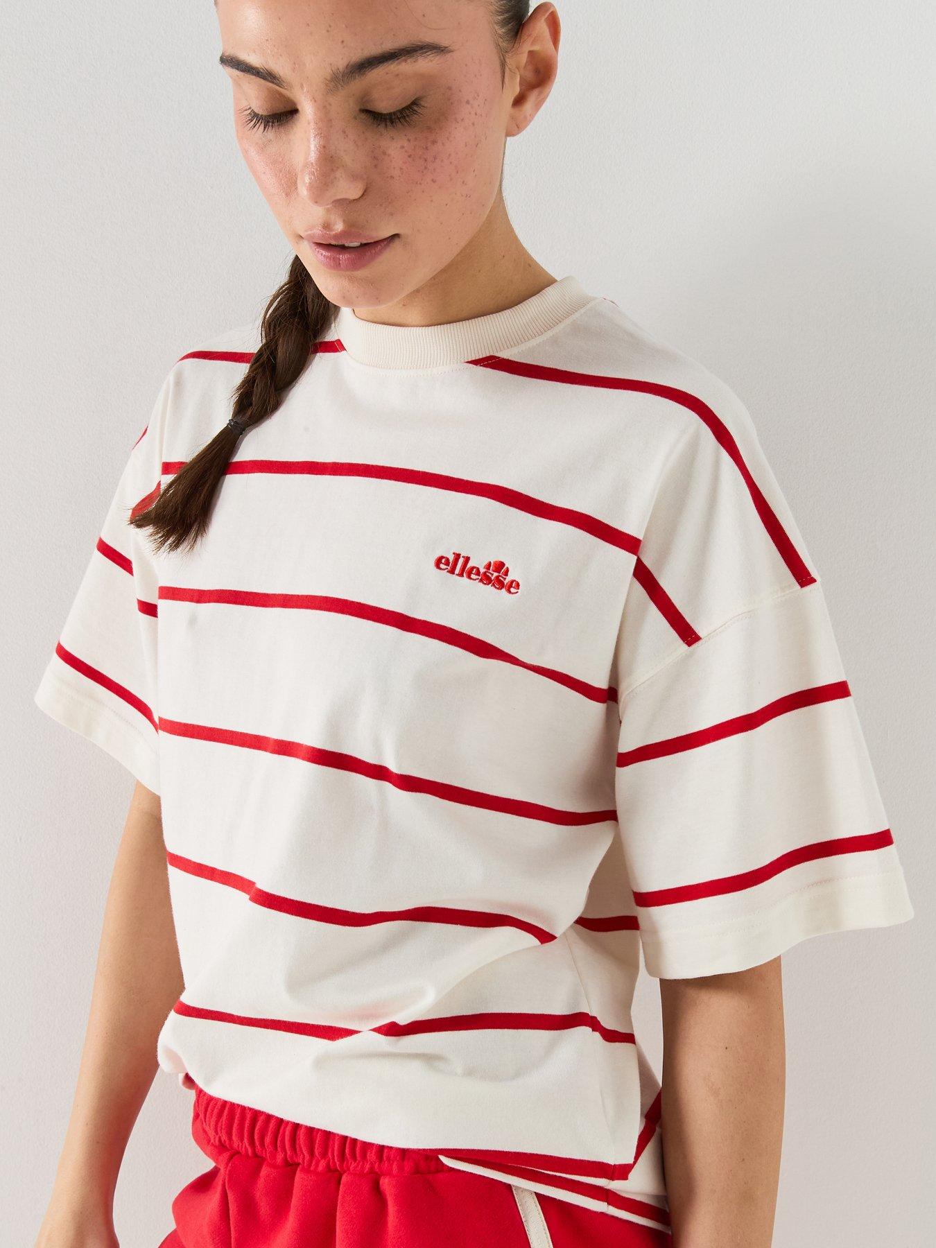 Image 6 of 6 of Ellesse Womens Stripe T-Shirt - Off White/Red