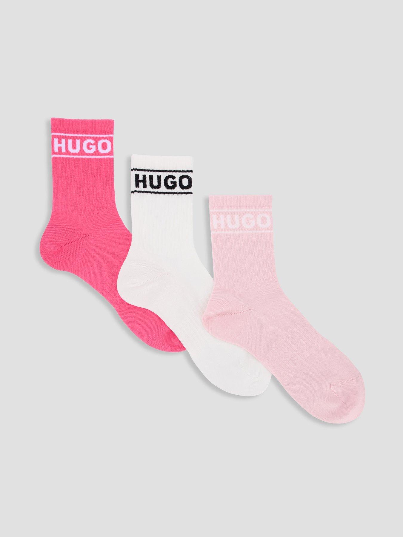 Image 1 of 3 of HUGO 3Pack Sporty Crew Women's Socks - White/Pink