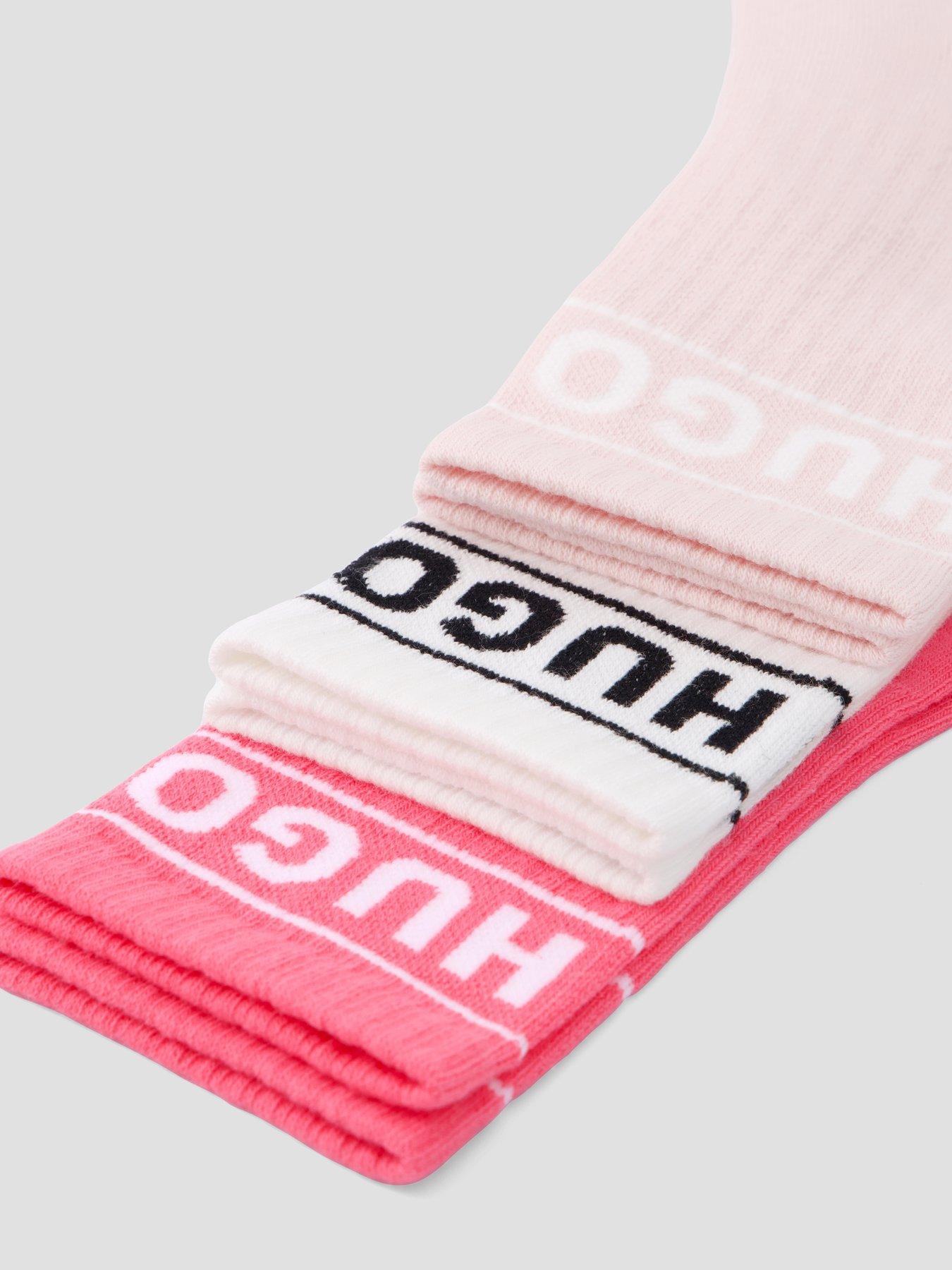 Image 2 of 3 of HUGO 3Pack Sporty Crew Women's Socks - White/Pink