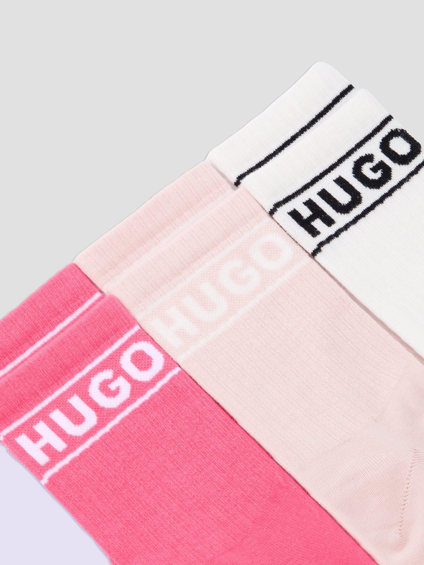 Image 3 of 3 of HUGO 3Pack Sporty Crew Women's Socks - White/Pink