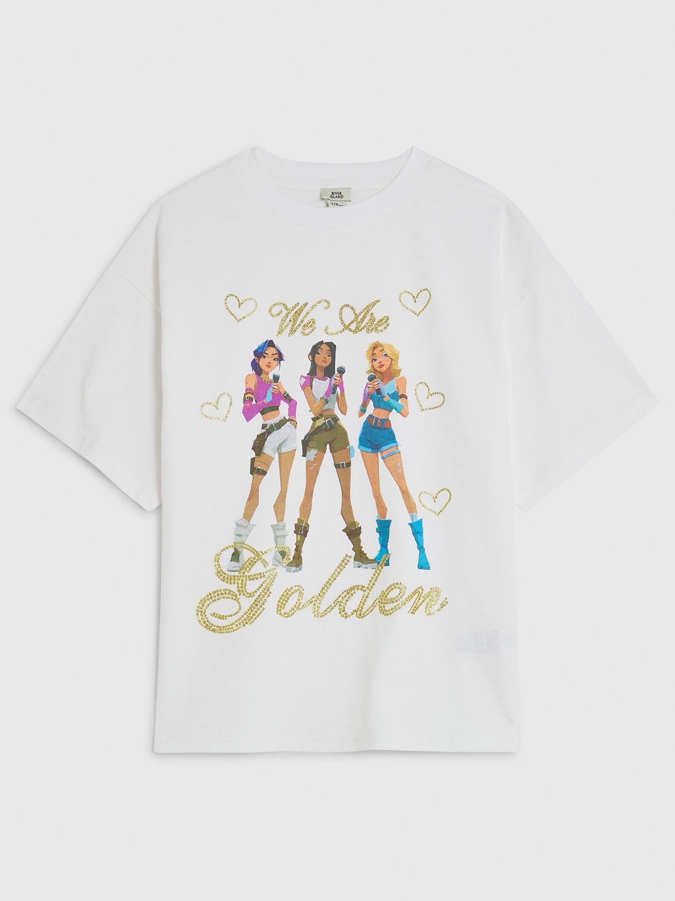 River Island Older Girls We Are Golden Girl T-Shirt - White