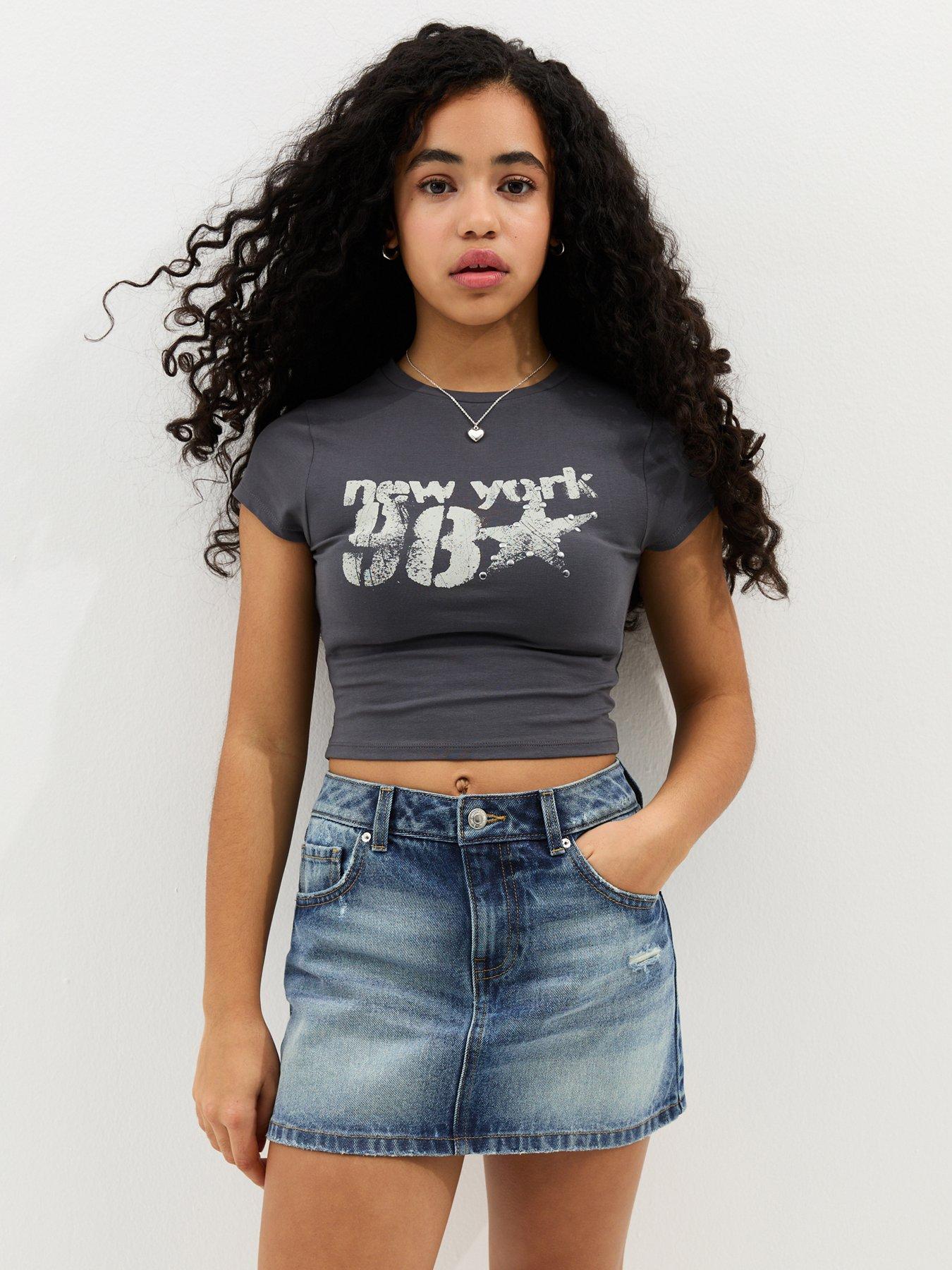 New Look 915 Girls Blue Distressed Denim Mini Skort