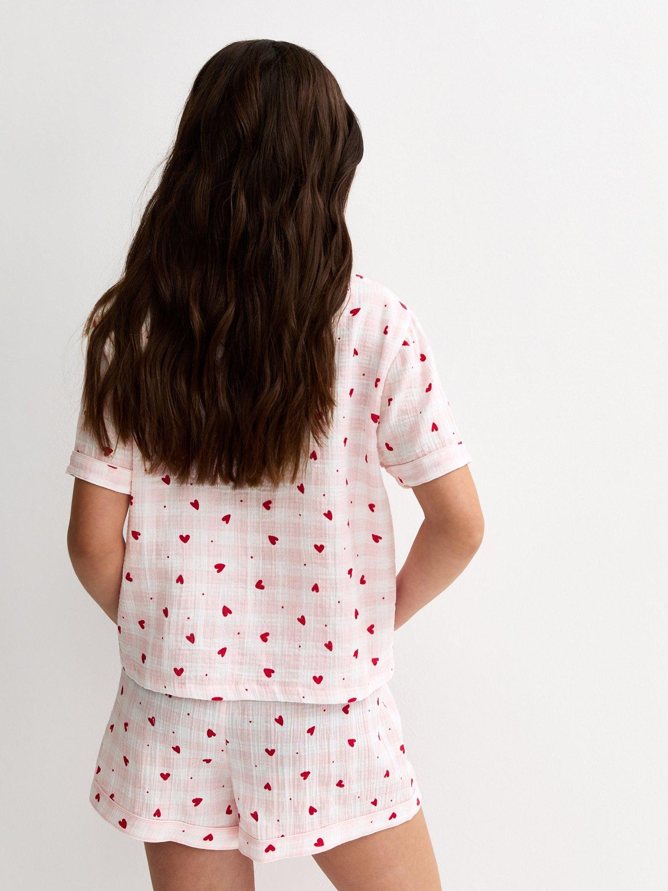 Image 2 of 5 of New Look 915 Girls Heart Print Shirt And Shorts Pyjama Set - Light Pink