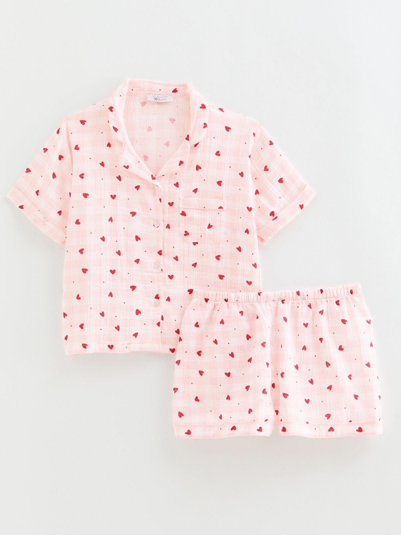 Image 5 of 5 of New Look 915 Girls Heart Print Shirt And Shorts Pyjama Set - Light Pink