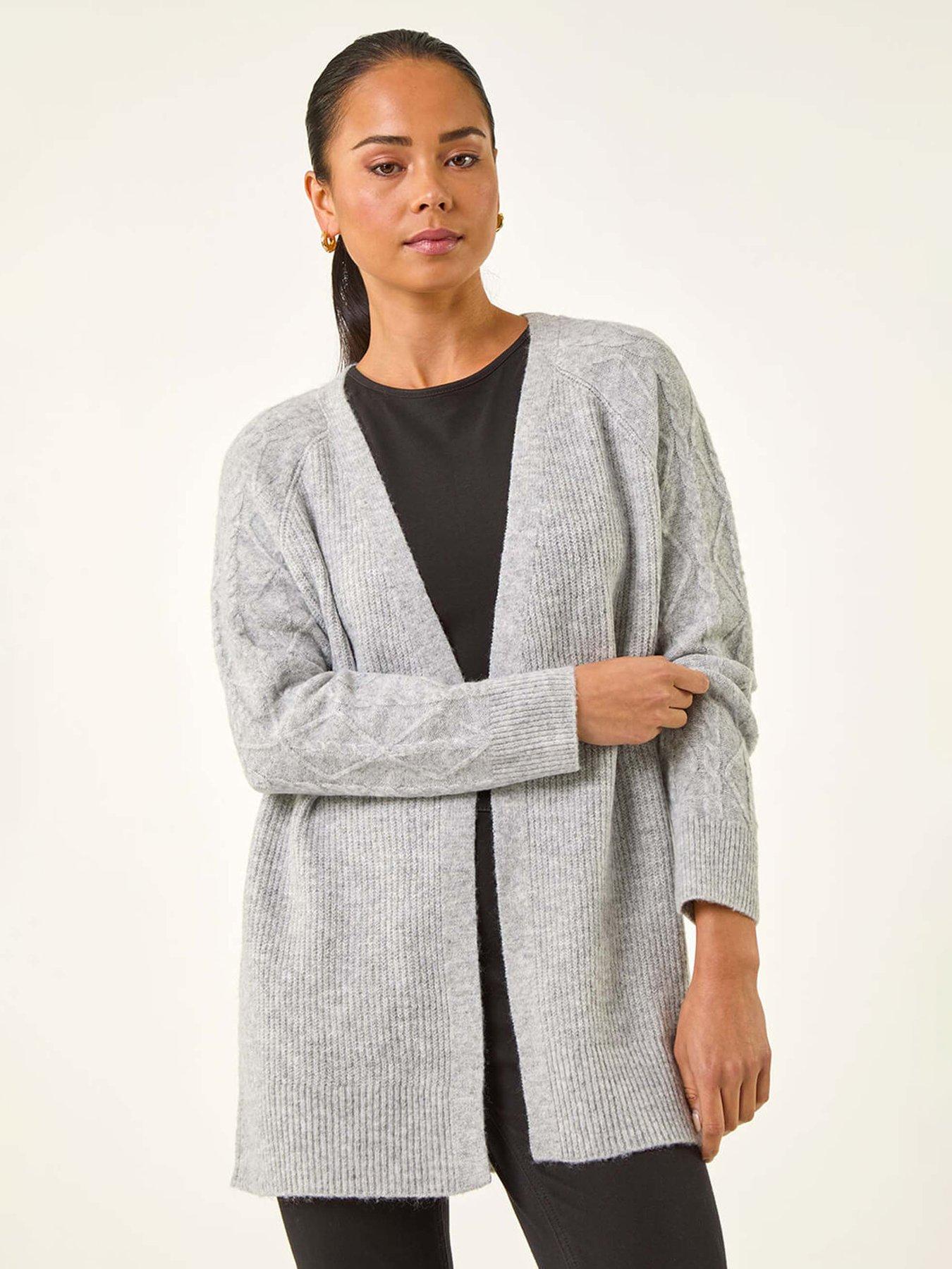 Roman Petite Contrast Cable Knit Cardigan - Grey
