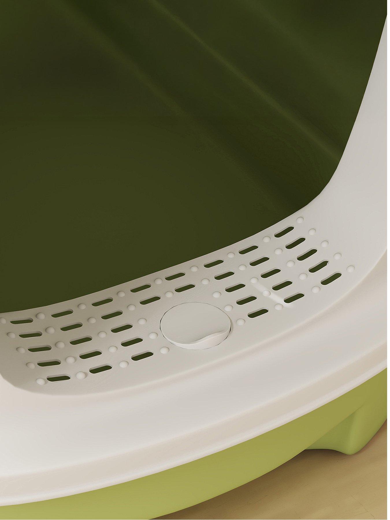 Image 2 of 7 of PawHut Cat Litter Box, Hooded Cat Litter Tray with Lid, Scoop, Green