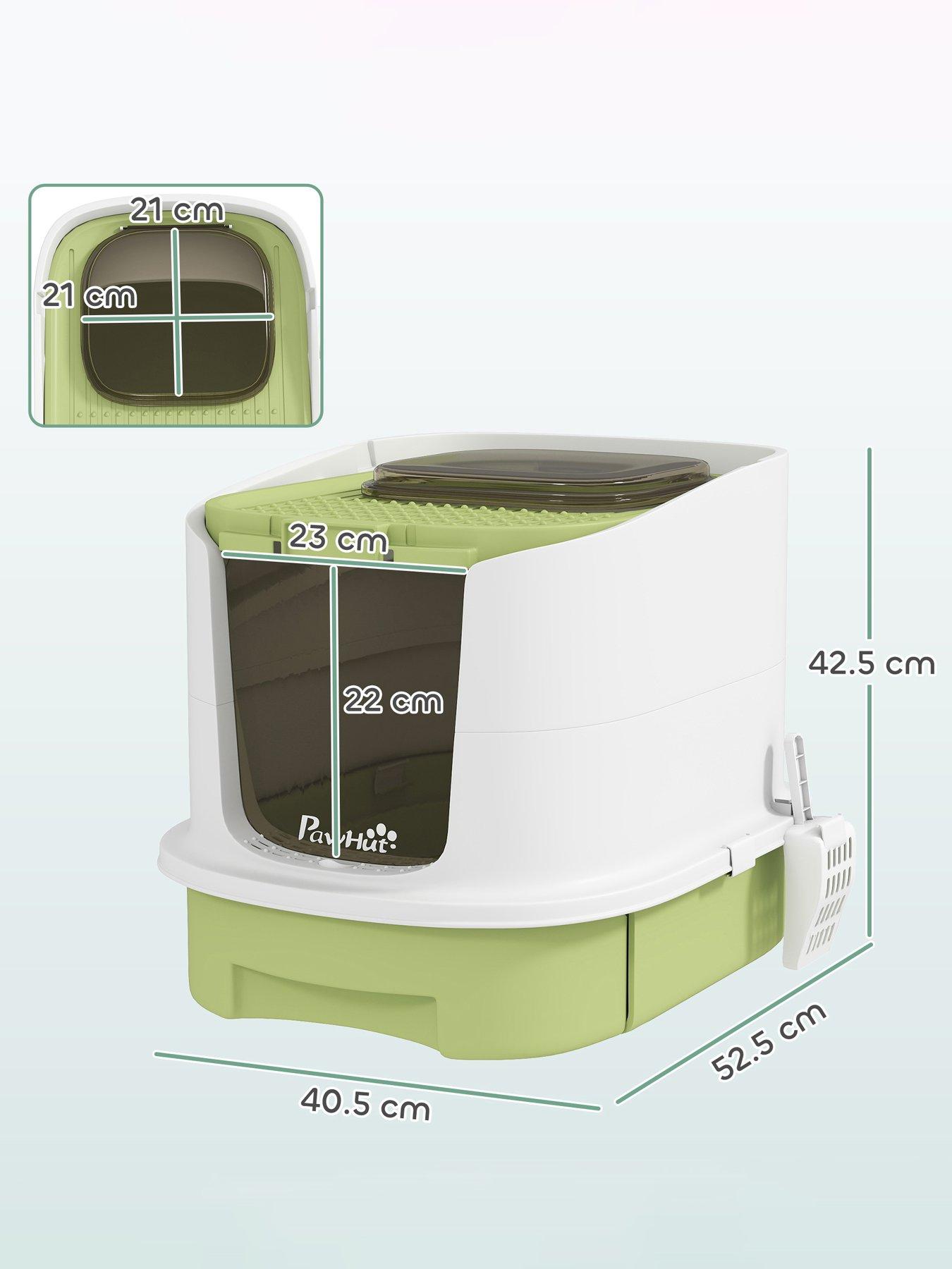 Image 4 of 7 of PawHut Cat Litter Box, Hooded Cat Litter Tray with Lid, Scoop, Green