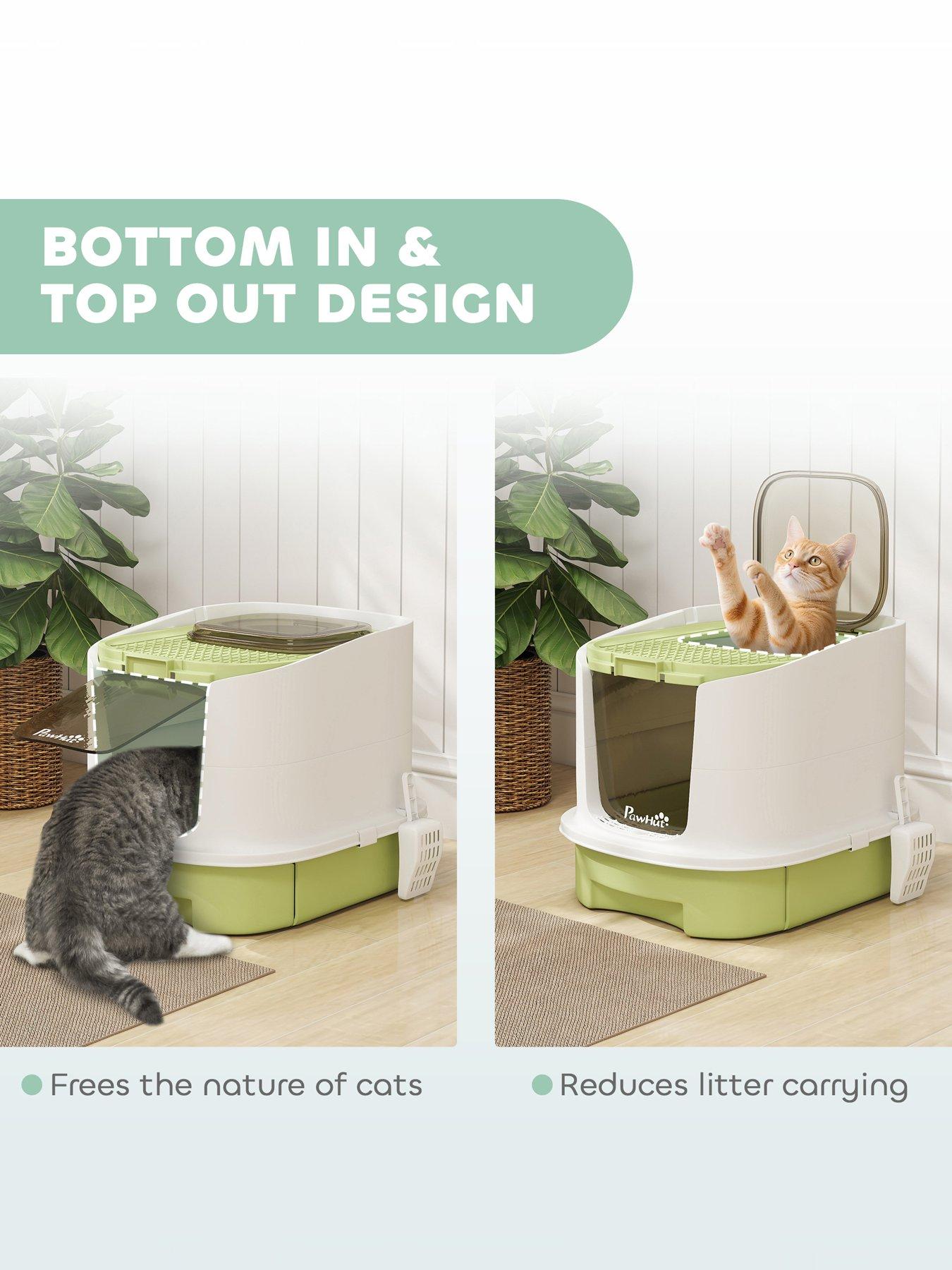 Image 5 of 7 of PawHut Cat Litter Box, Hooded Cat Litter Tray with Lid, Scoop, Green