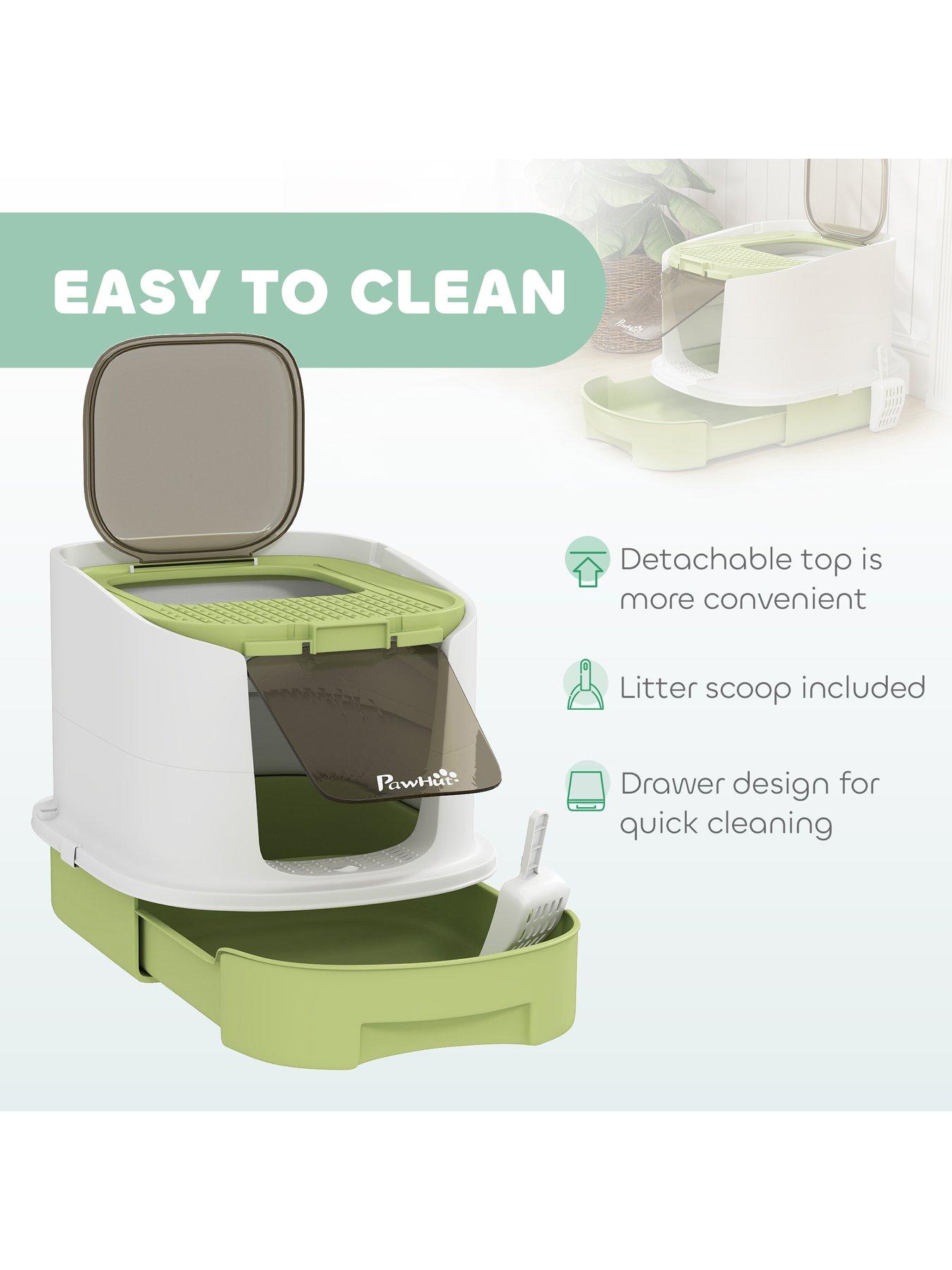 Image 7 of 7 of PawHut Cat Litter Box, Hooded Cat Litter Tray with Lid, Scoop, Green