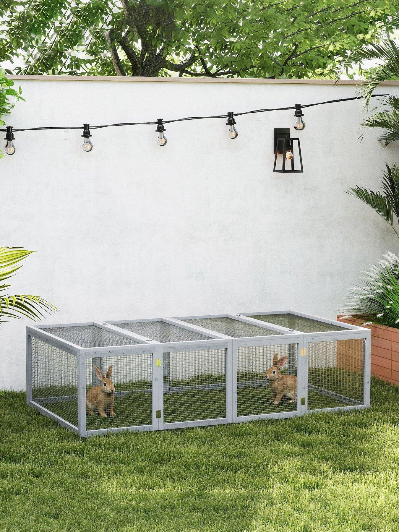 PawHut Rabbit Hutch Cage, Wooden Outdoor Run with Openable Roof, Grey