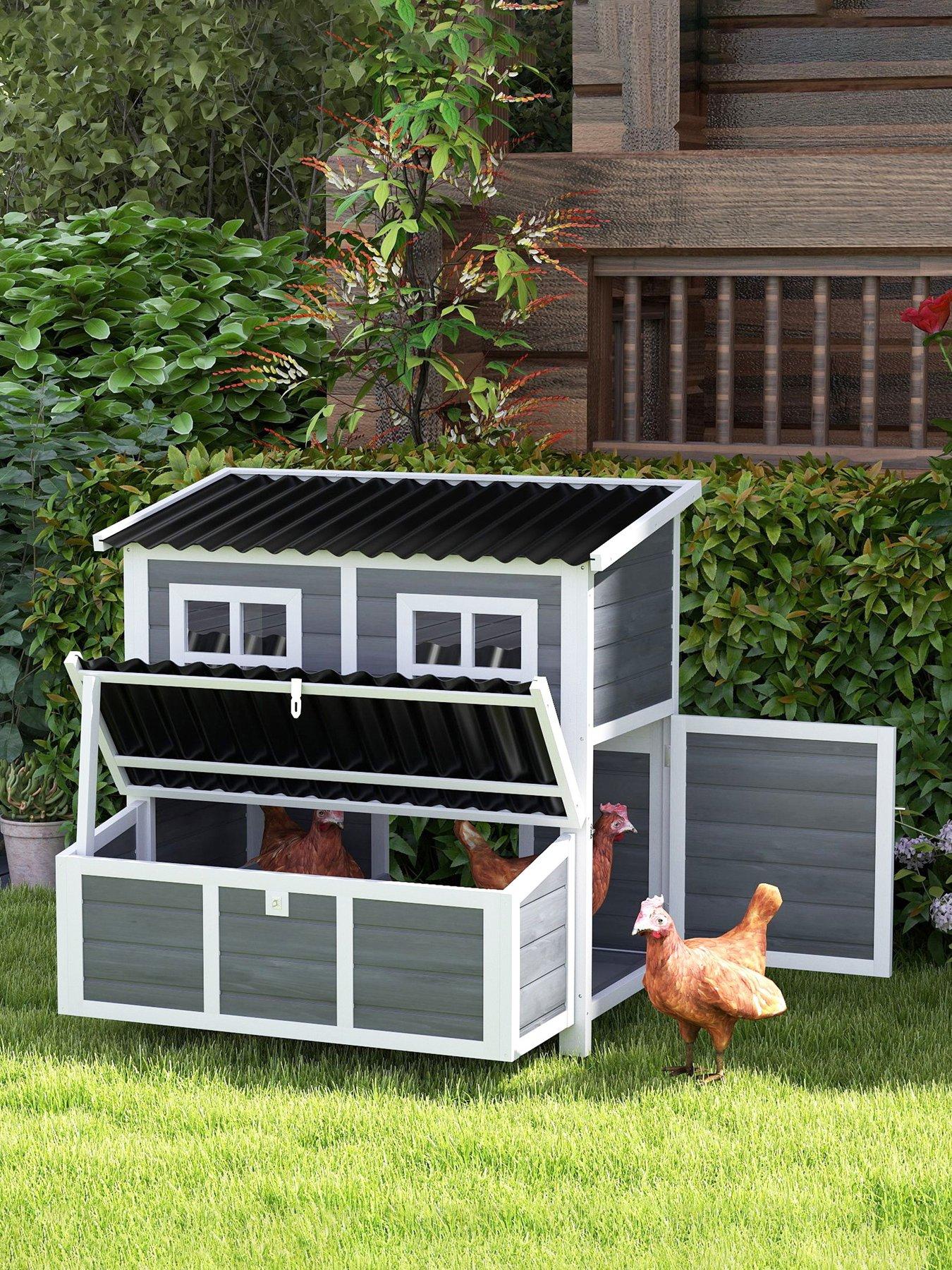 PawHut Wooden Chicken Coop w/ Nesting Box for 4-6 Chickens, 100 x 86 x 100cm