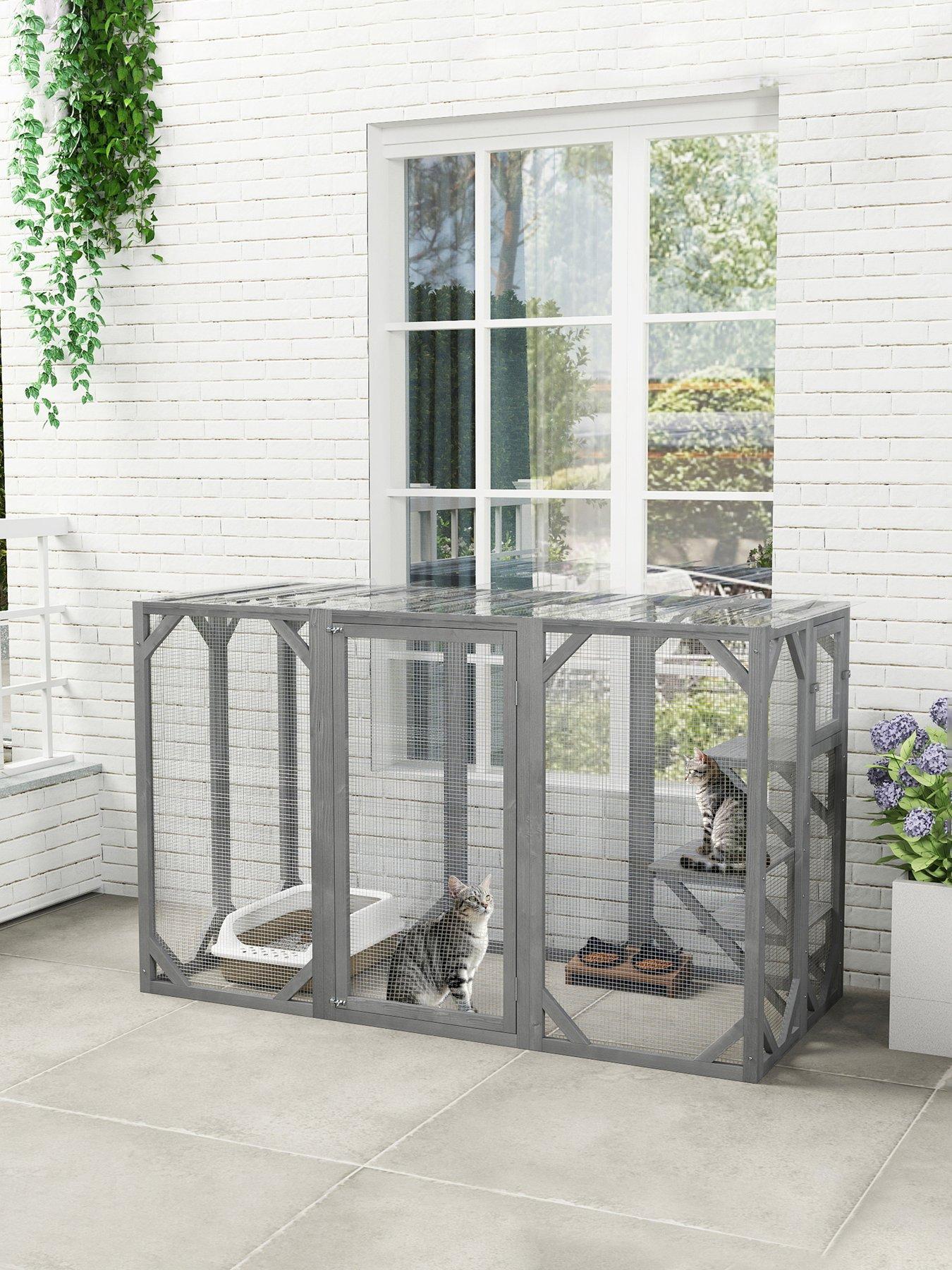 PawHut 71"Wooden Cat House with 3 Platforms, Large Door for Multiple Cats