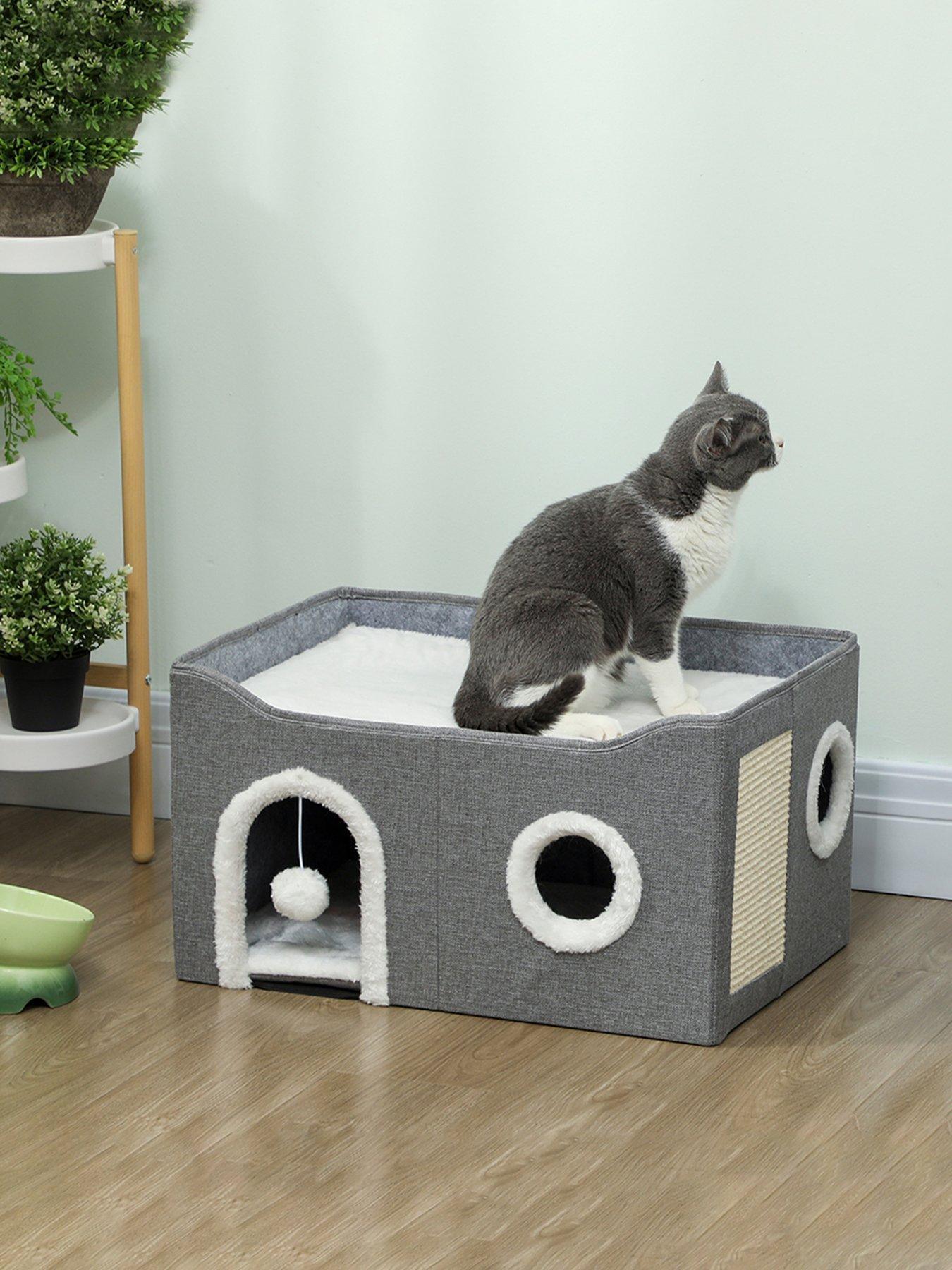 Image 1 of 7 of PawHut Cat Cave with Fluffy Ball and Scratch Pad for Indoor Pets