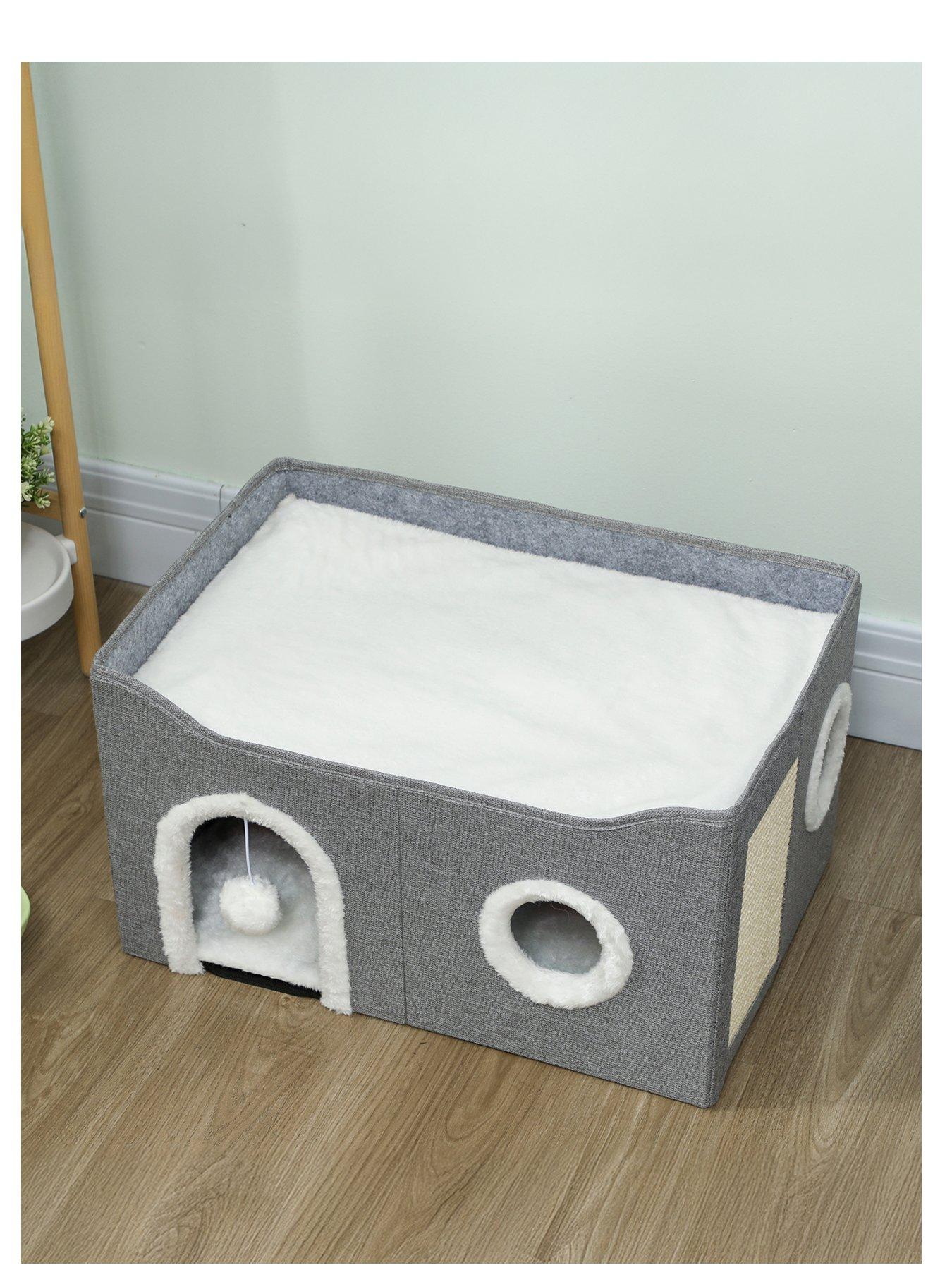 Image 2 of 7 of PawHut Cat Cave with Fluffy Ball and Scratch Pad for Indoor Pets