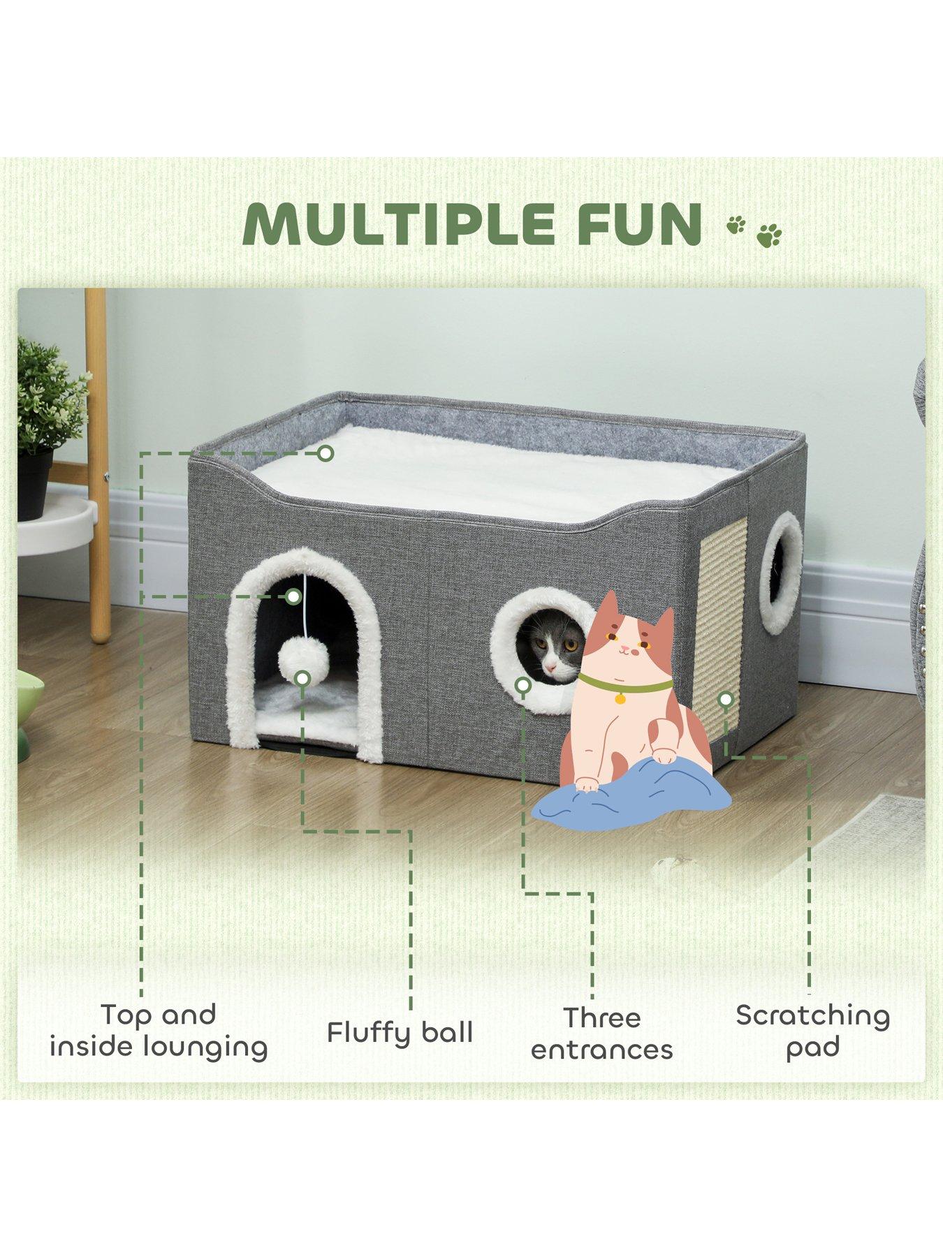Image 4 of 7 of PawHut Cat Cave with Fluffy Ball and Scratch Pad for Indoor Pets