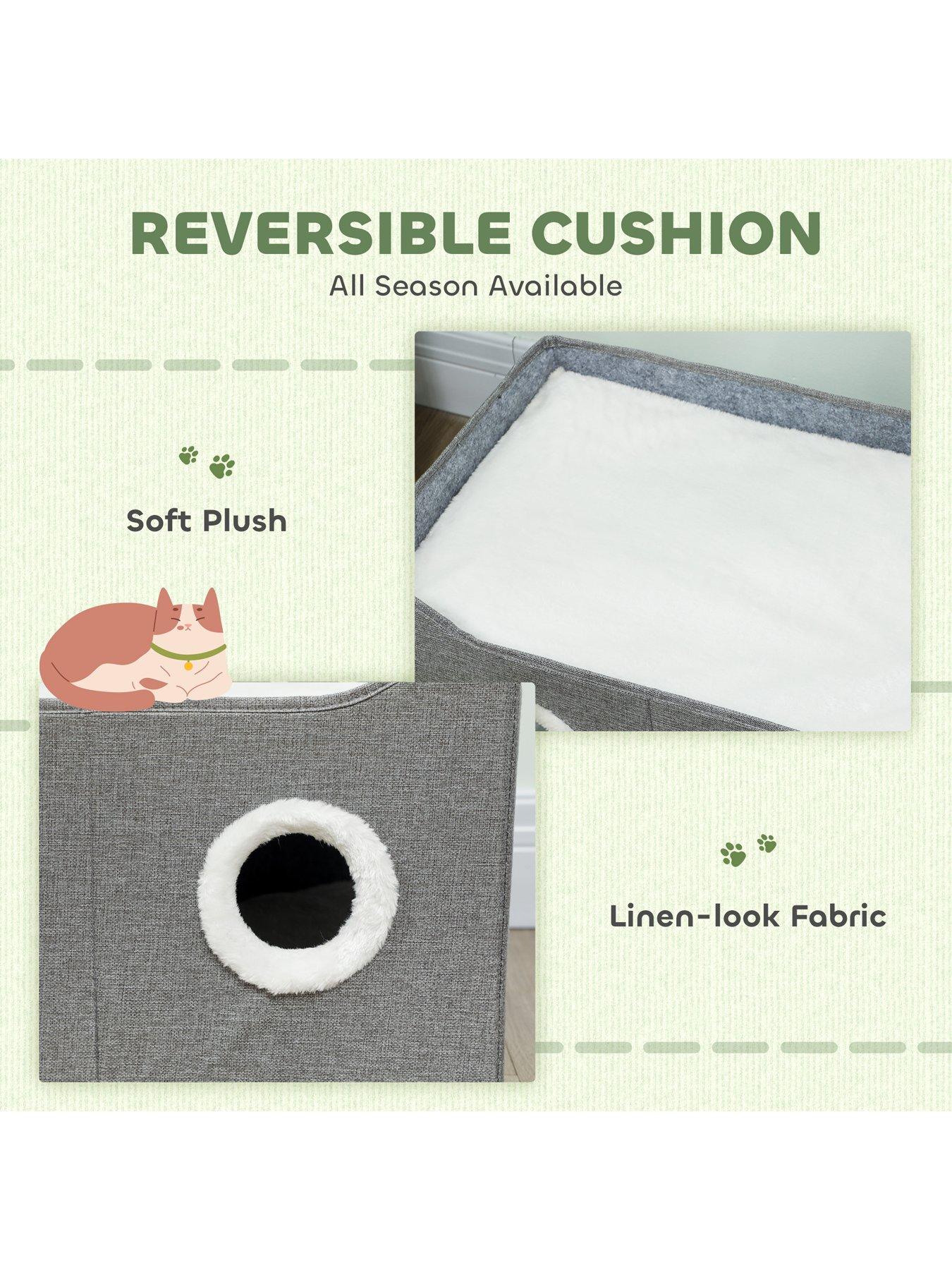 Image 5 of 7 of PawHut Cat Cave with Fluffy Ball and Scratch Pad for Indoor Pets