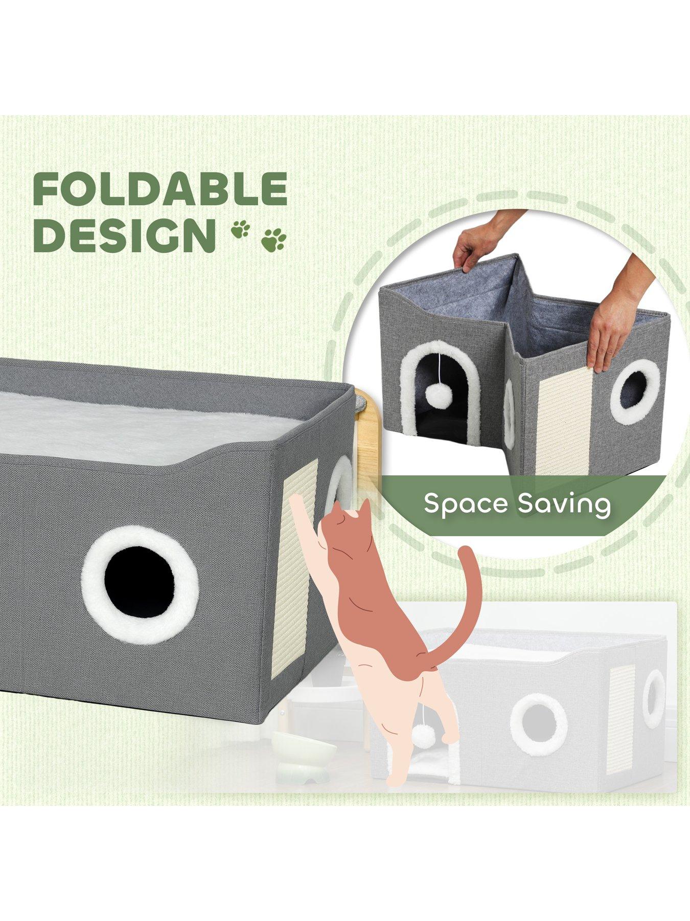 Image 7 of 7 of PawHut Cat Cave with Fluffy Ball and Scratch Pad for Indoor Pets