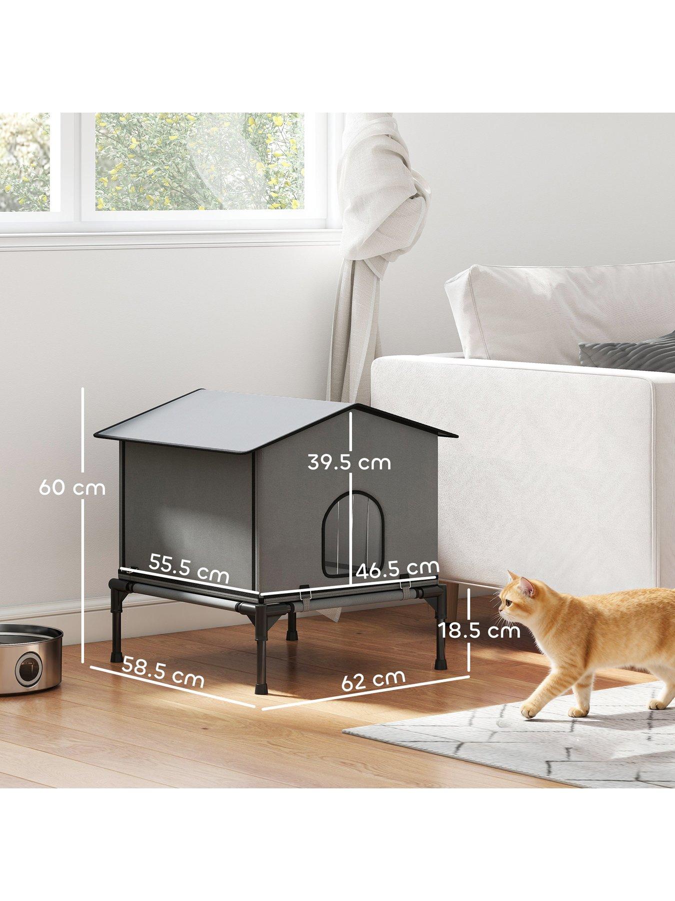 Image 3 of 7 of PawHut Outdoor Cat House, Cat Shelter with Elevated Base, Grey